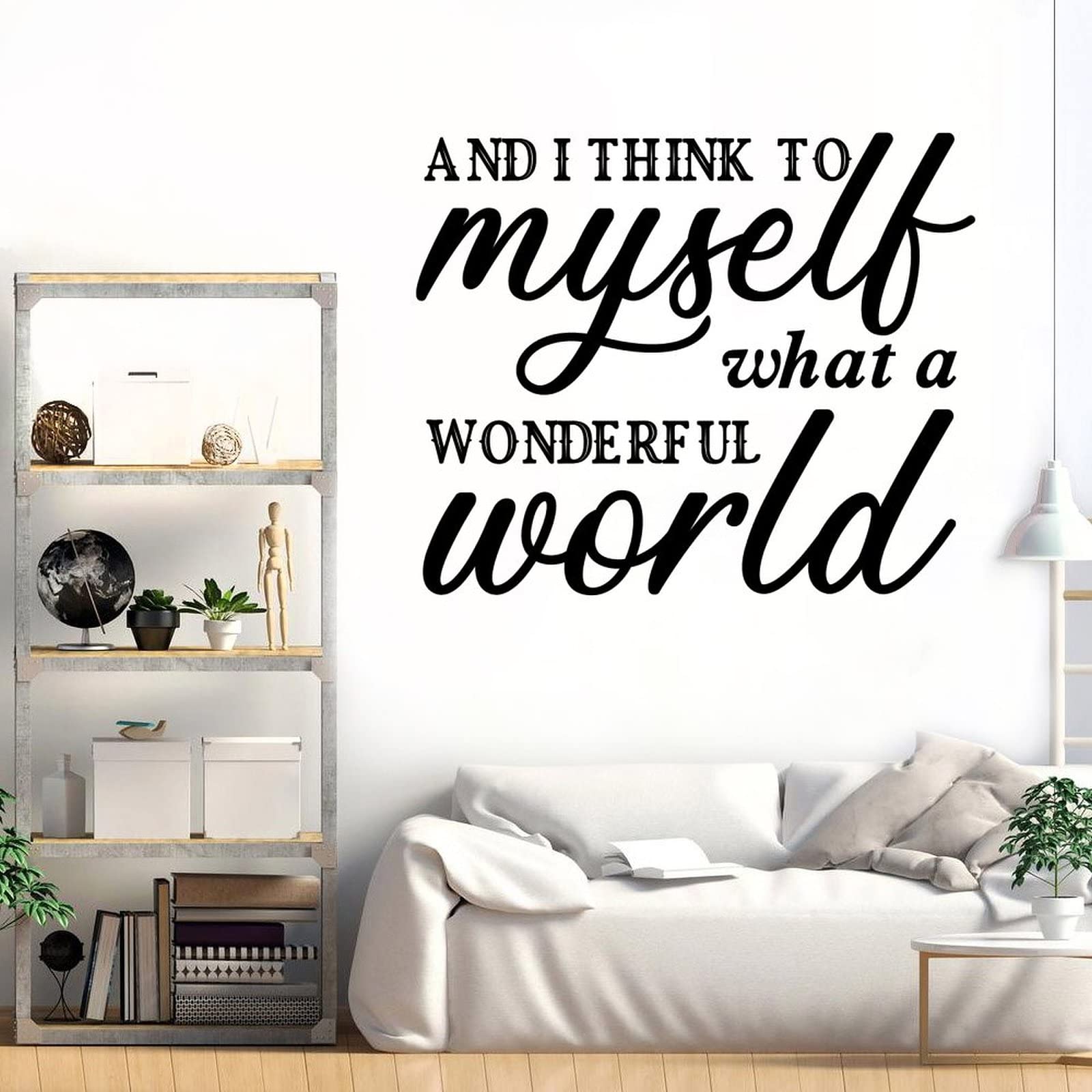 Vinyl Wall Quote Sticker – 'What A Wonderful World' Inspirational Decal For Living Room, Bedroom, Office