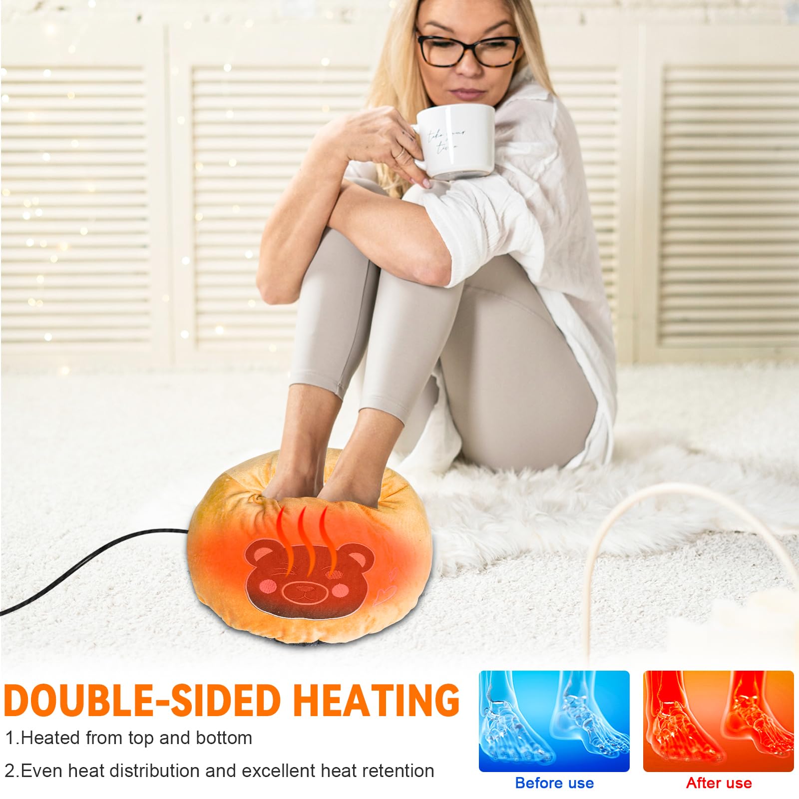 ZONSUSE Chauffe-Pieds en Forme de Ours, Chauffe Pieds Électrique 5V 2A, Température onstante 45°C, Prêt à l'emplo, Magnifique Cadeau d'hiver pour Le Nouvel an, Noël ou Un Anniversaire (Ours Brun)