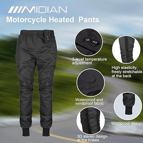 Miniatura 3 de MIDIAN Heated Pants for Mens Winter 12V Motorcycle Protective Gear Electric Heating Trousers with 2 Heat Zones