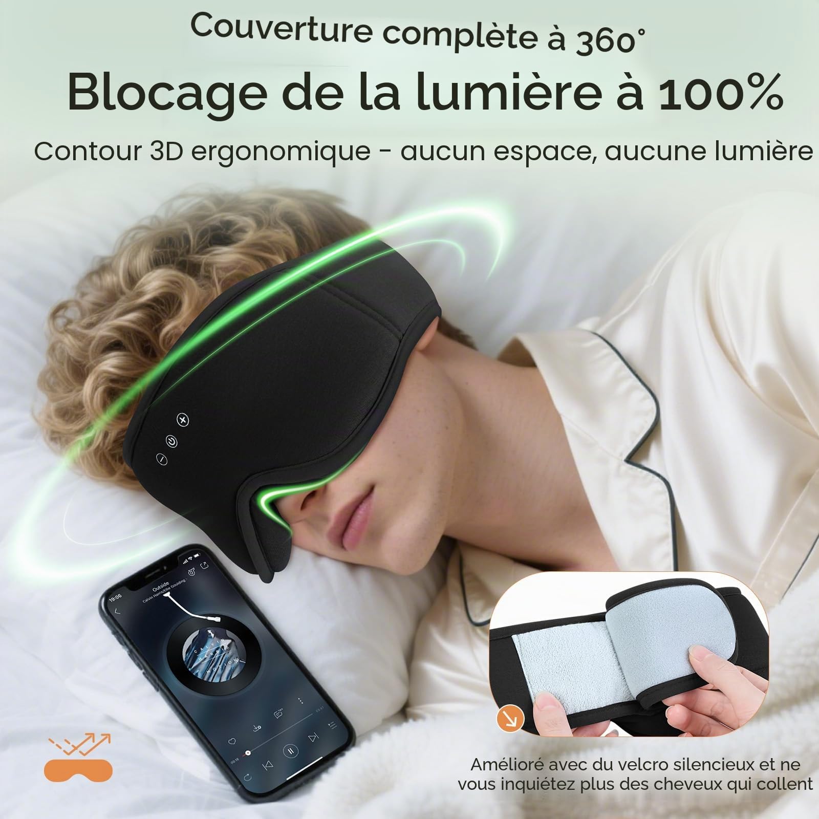 MUSICOZY Masque de sommeil Casque Bambou Noir MI