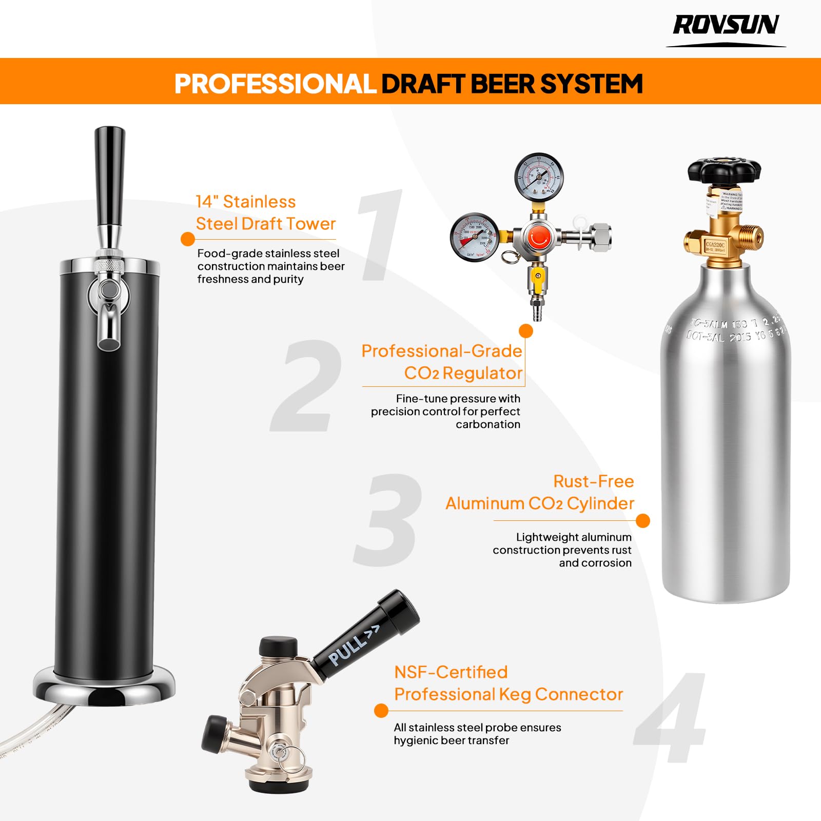 ROVSUN BF-152 Full Size 5.4 Cu.Ft, Beer Kegerator with CO2 Tank Included, Draft Beer Dispenser for Home Bar, 152L Beverage Refrigerator Direct Cool, Metal Cabinet, Single Tap, Black