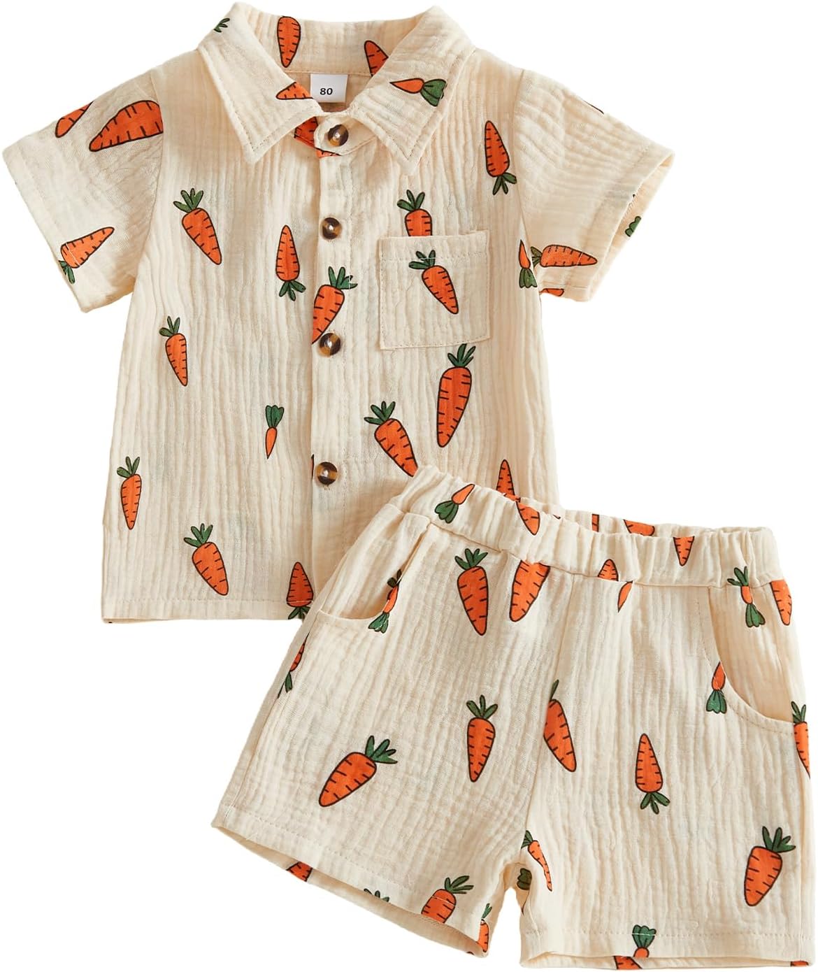 Toddler Baby Boy Easter Outfits Bunny Carrot Lapel Button Down Short Sleeve Shirt Cotton Linen Shorts Clothes Set 2Pcs