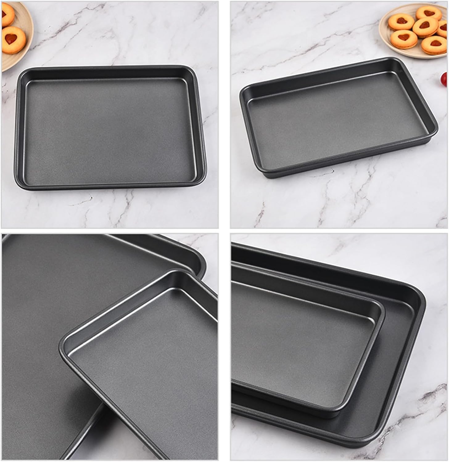 Set di 3 teglie da forno antiaderenti in acciaio inox (39,5/35,4/25,4 cm) con design anti-goccia per biscotti, torte, pane, tacchino – & versatile (nero)