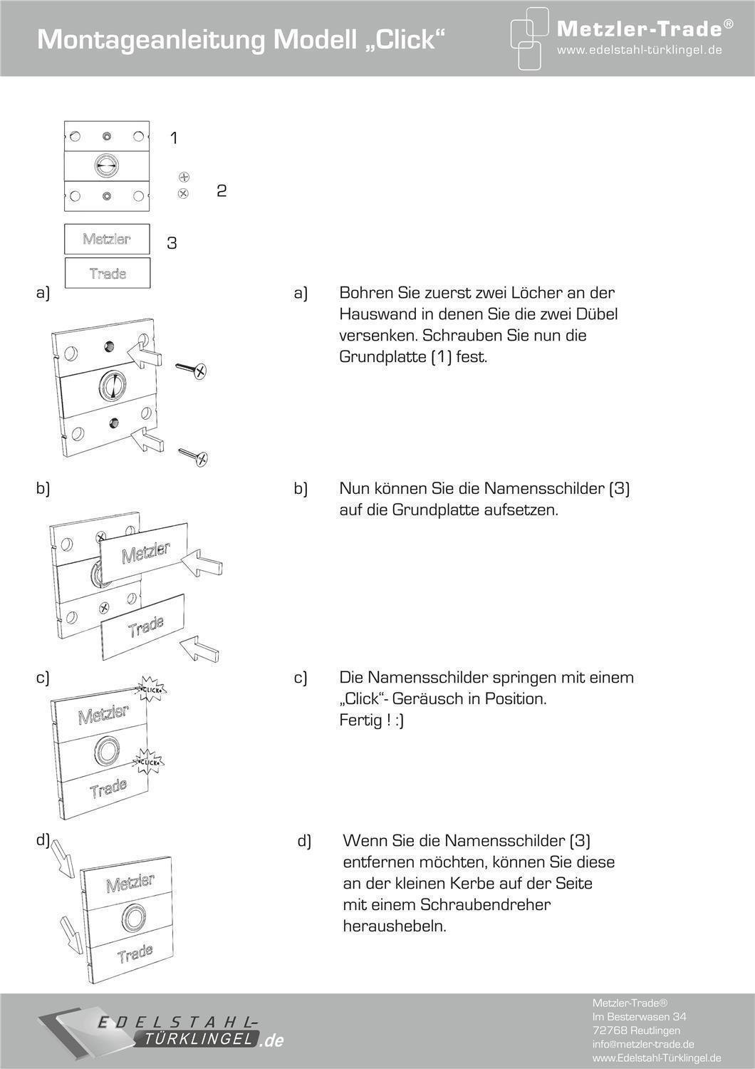 Metzler Zwei-Familien Türklingel - aus Edelstahl - mit austauschbaren Namensschildern - für Mehrfamilienhäuser - modernes Design - in Anthrazit RAL7016