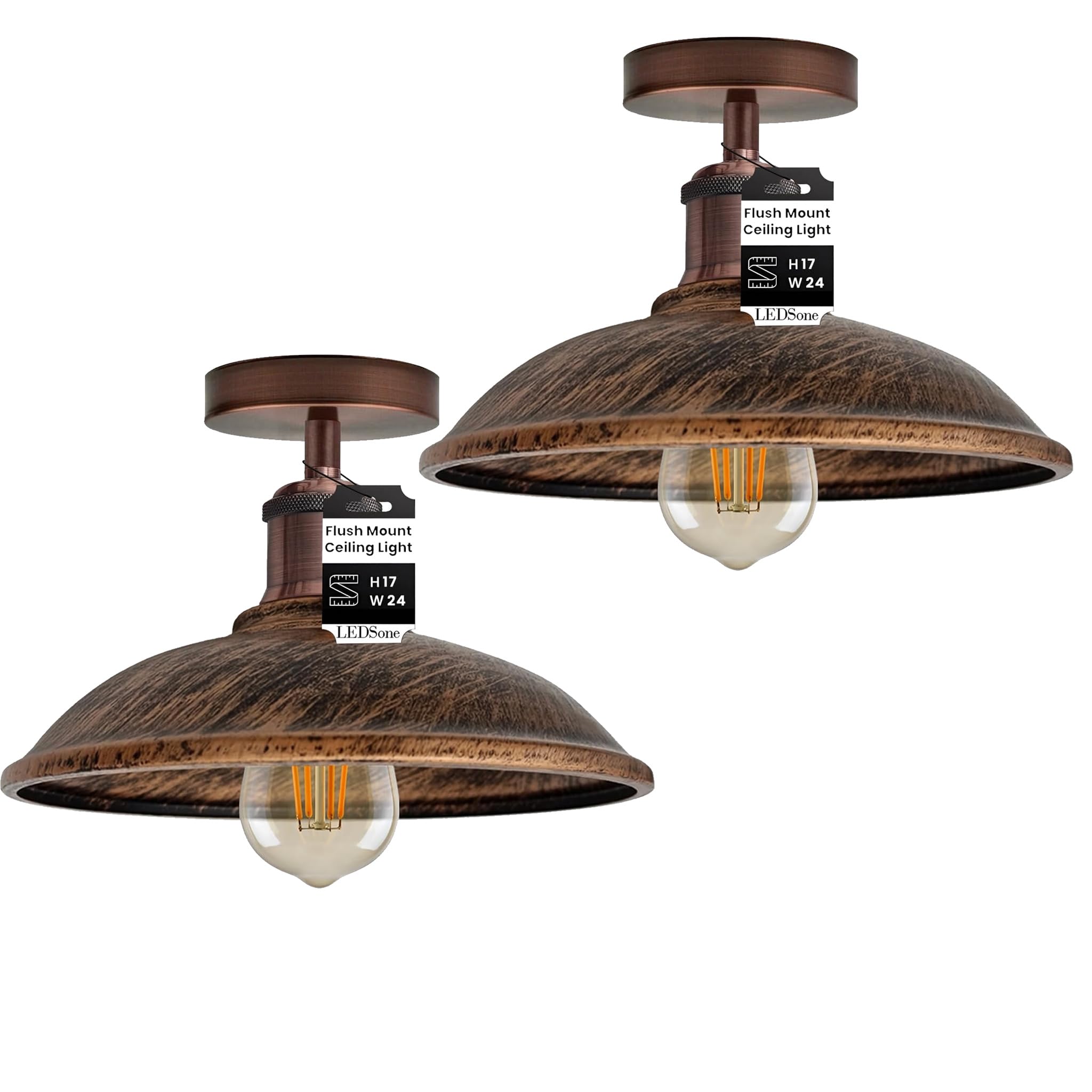 LEDSone 2 Pack of Industrial-Semi Flush Mount Vintage Ceiling Light Industrial Metal 24cm Lampshade Ceiling Light Mini Pendant Lighting for Farmhouse Porch Kitchen Bathroom