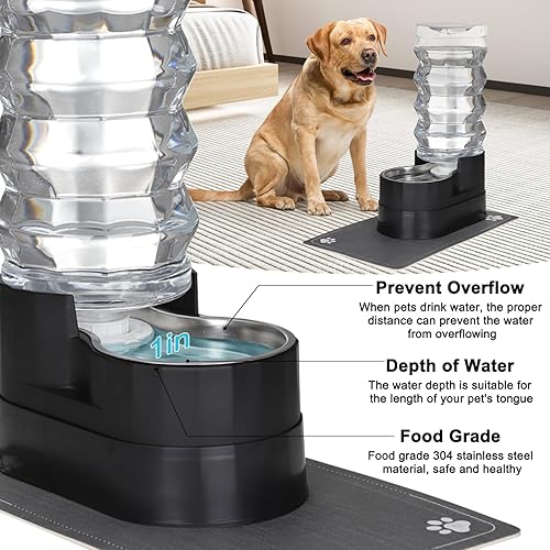 Miniatura 5 de RIZZARI Cuenco dispensador de agua para perros alimentador automático de acero inoxidable negro grande de 9 l, para perros, bueno para la salud de