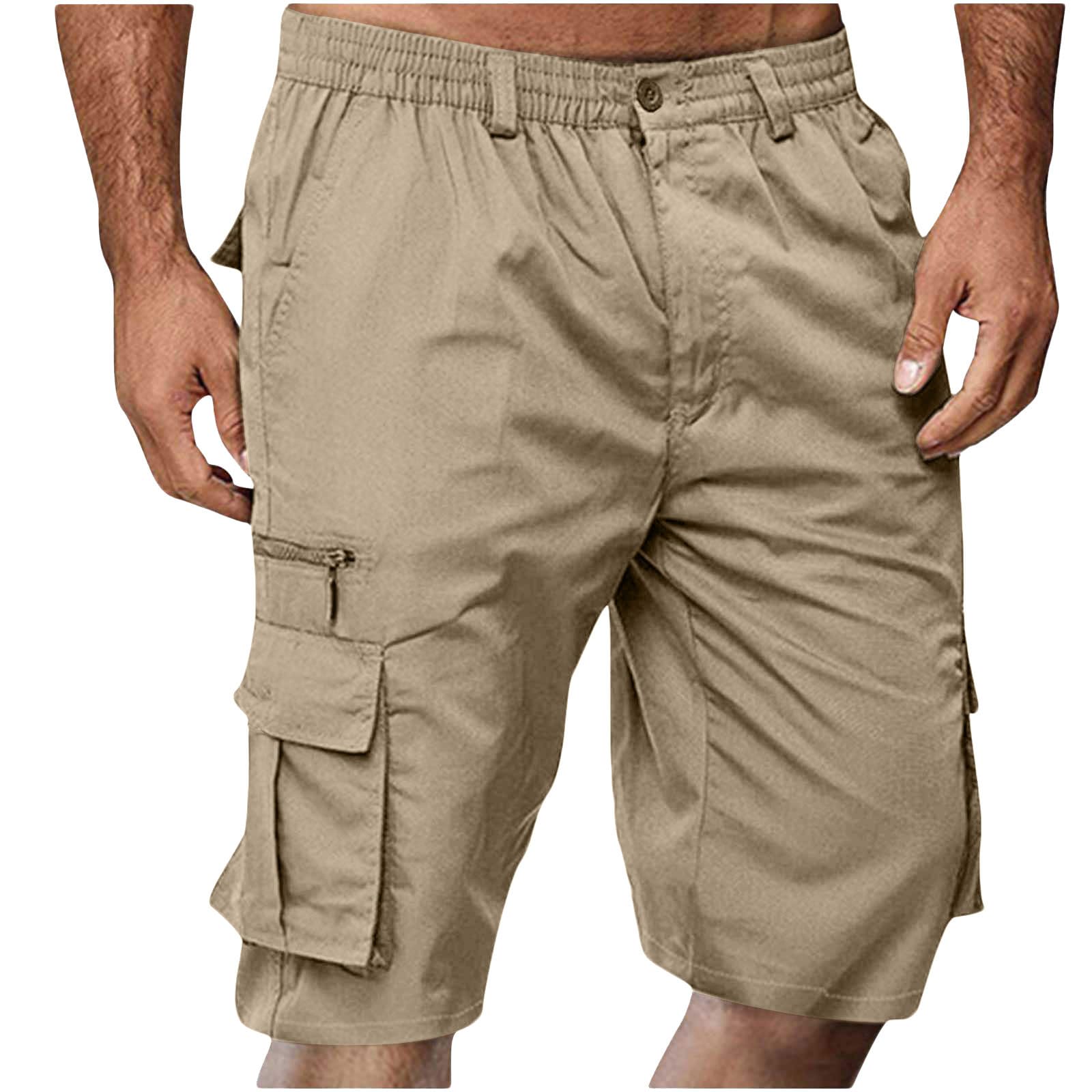 Kurze Hosen Herren Cargo Shorts Sommer Casual Outdoorshorts Kurz Arbeitshose Chino Shorts Herrenshorts mit Kordelzug Taschen Baggy Freizeitshorts Elastische Taille Cargoshorts Khaki XL