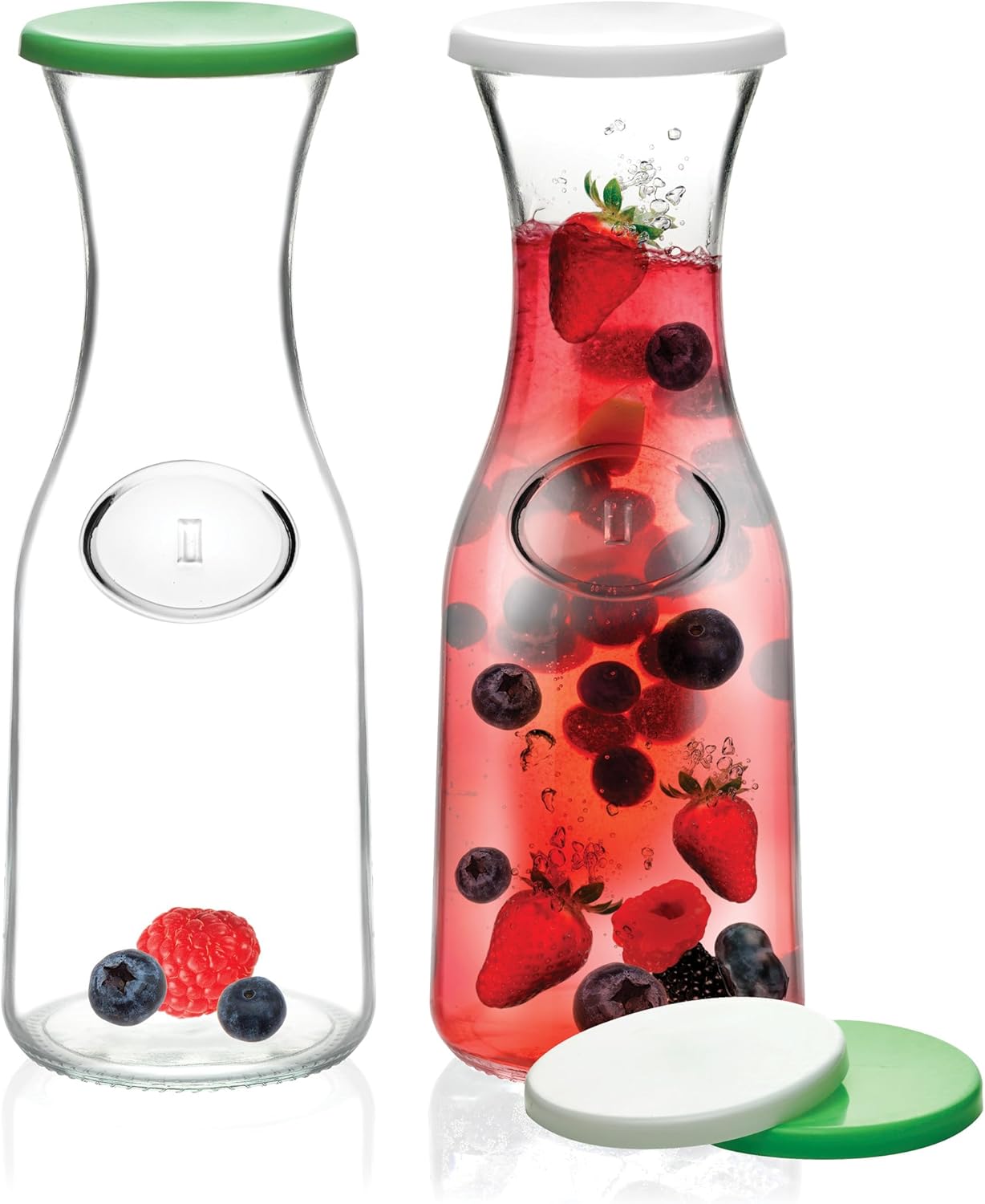 Table Concept Glass Carafe Pitchers with Lids, Carafes with Lids, 2 Glass Carafes