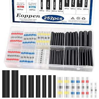 252Pcs Solder Seal Wire Connectors Kit, 120Pcs Heat Shrink Wire Connectors & 132Pcs Heat Shrink Tubing Waterproof and Insulated Electrical Wire Terminals for Marine, Automotive