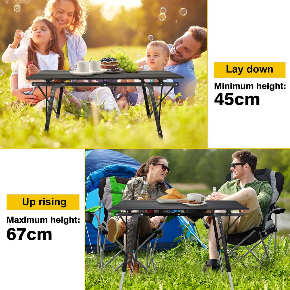 Synlyn Portable Camping Table Folding Table 90 x 52 x (45-67) cm Aluminium Camping Table Folding Table Travel Table for Camping Outdoor Picnic BBQ Hiking Travel Fishing