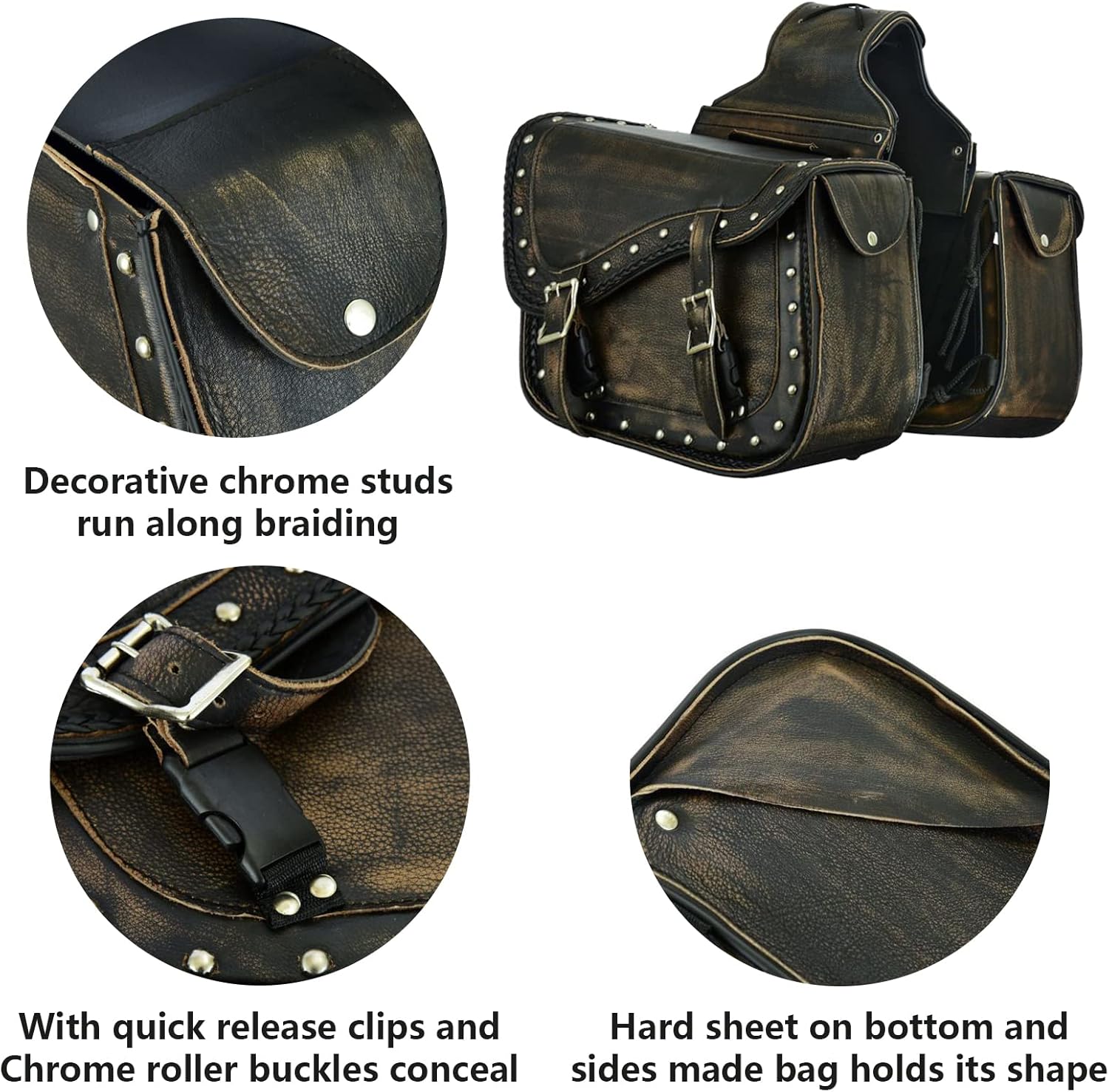 GARGOYLE BELLS Motorcycle Saddle Bags Synthetic Leather Motorcycle Luggage Bag Waterproof Throw Over Saddlebags For Motorcycle Softails Sportsters Choppers Dyna V-star Shadow