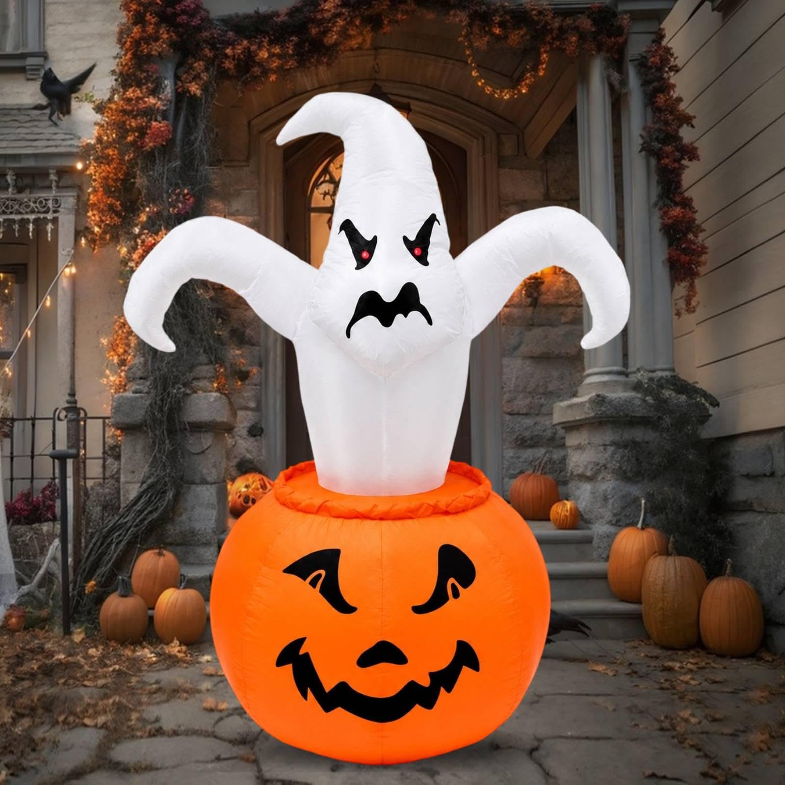 Aufblasbare Halloween-Dekoration, 180 cm groß, gruselig mit eingebauter LED-Beleuchtung, für Terrasse, Garten und Außendekoration