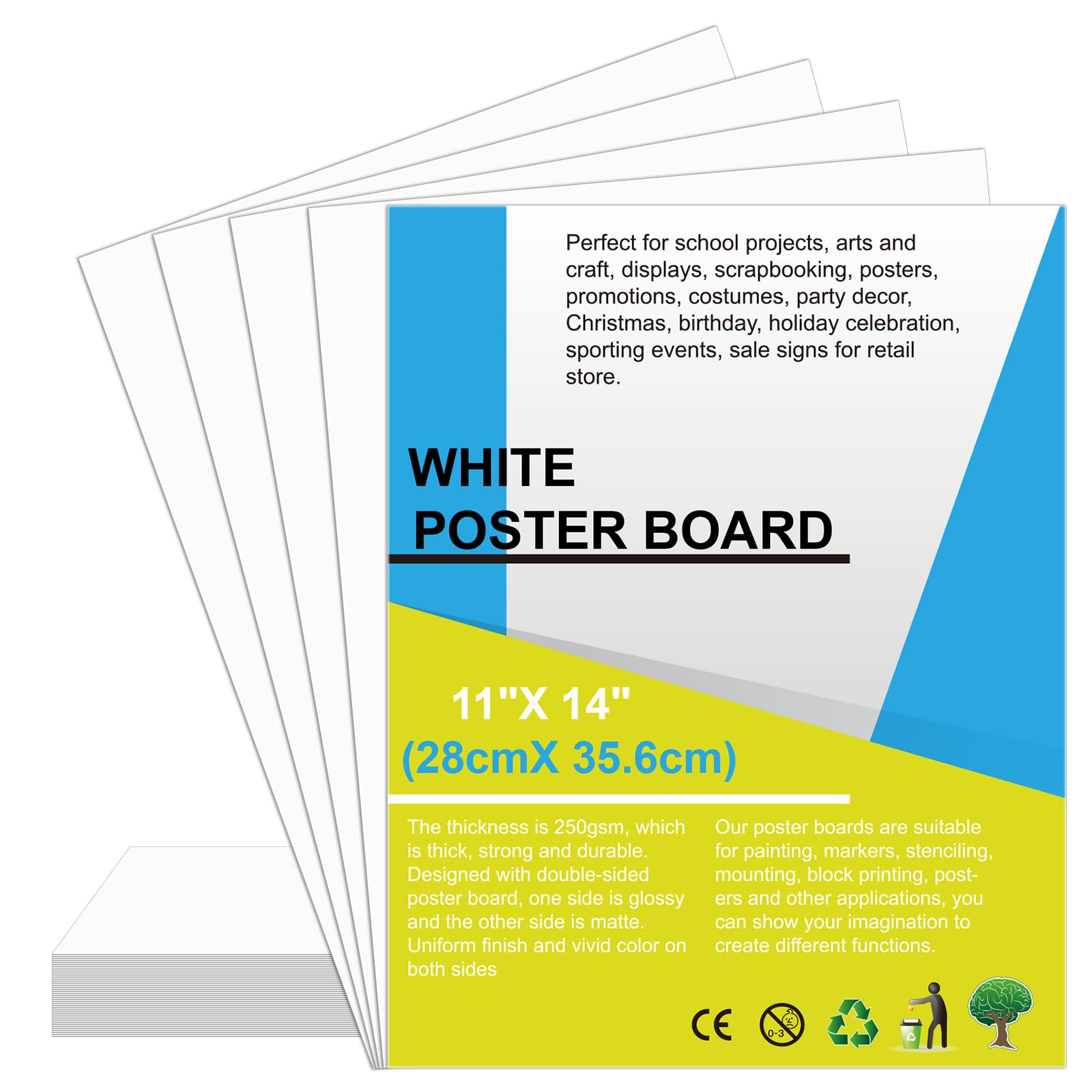 30 Pcs Poster Board 11" x 14" White Paper Bulk ROOKEA 250GSM Vision Boards Poster Paper for School Arts Craft Projects Drawing Display Office Vision Supplies — image 1