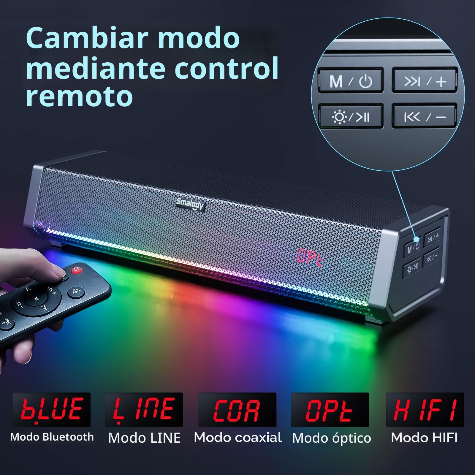 Smalody Altavoces de TV, Altavoz de Cine en casa, Barra de Sonido de Audio | Barra de sonido home cinema con subwoofer de graves, admite Bluetooth, óptico, AUX y entrada coaxial