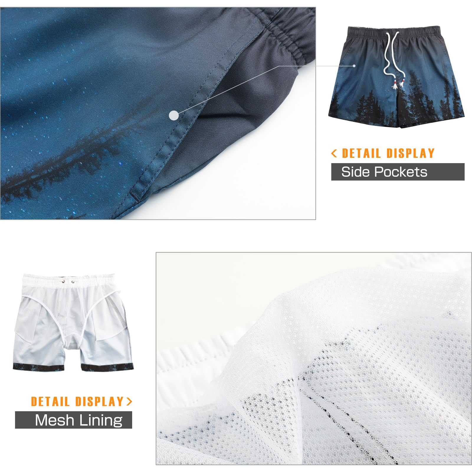 Danfiki Pantaloncini Costume da Bagno Uomo Asciugatura Veloce Calzoncini da Beach Costume da Bagno Fodera Rete con Taschino e Coulisse Trunks