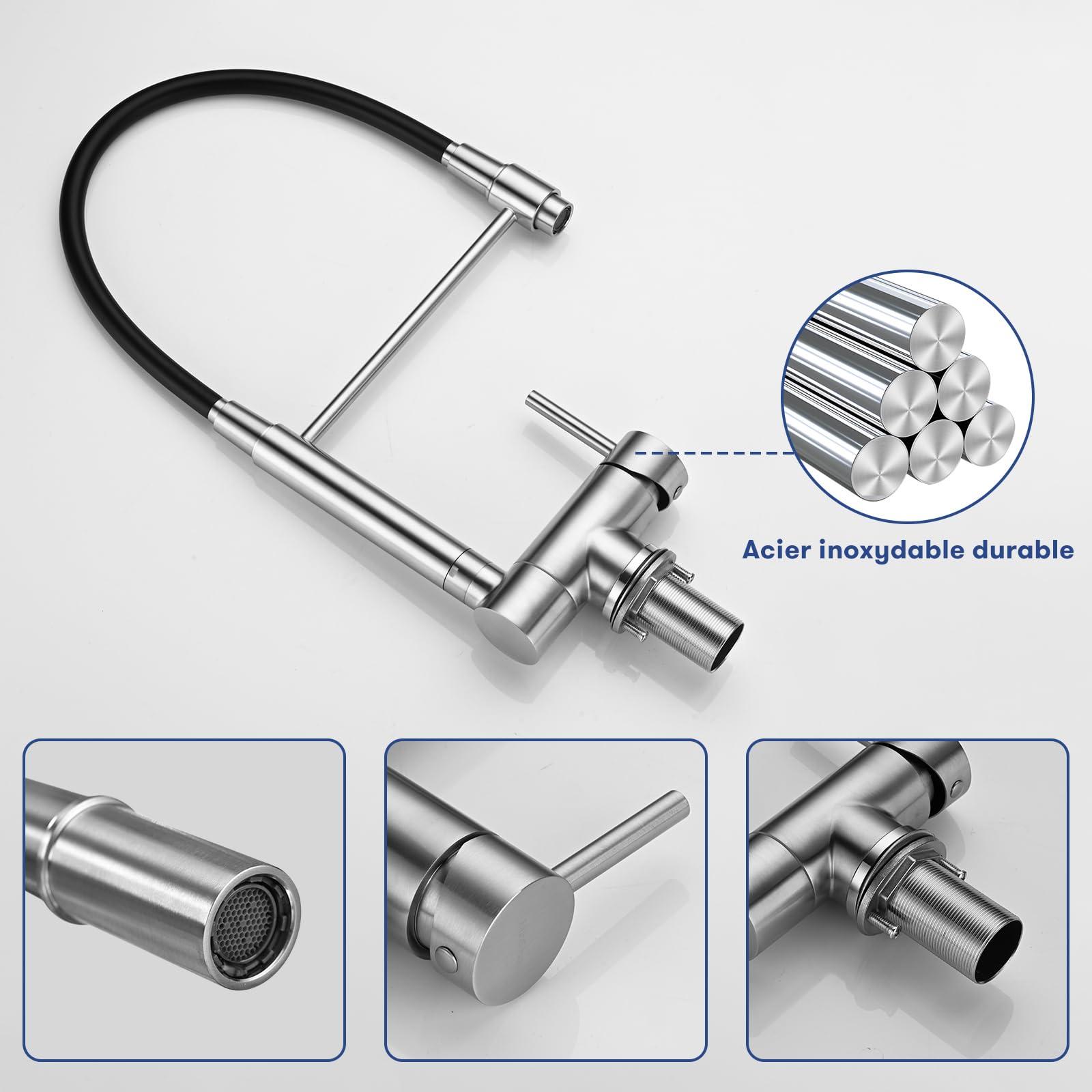 Robinet Cuisine Rabattable, Mitigeur Cuisine sous Fenêtre Pliable, Mitigeur Evier Cuisine Rotatif à 360°, Acier Inoxydable 304 Brossé (Argent)