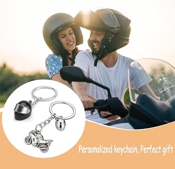 2Pcs Motorcycle & Motorcycle Helmet Keychain, Motorbike Gifts for Men and Women Mini Motorcycle Keyrings Novelty Motorcycle Gifts Metal Keychain