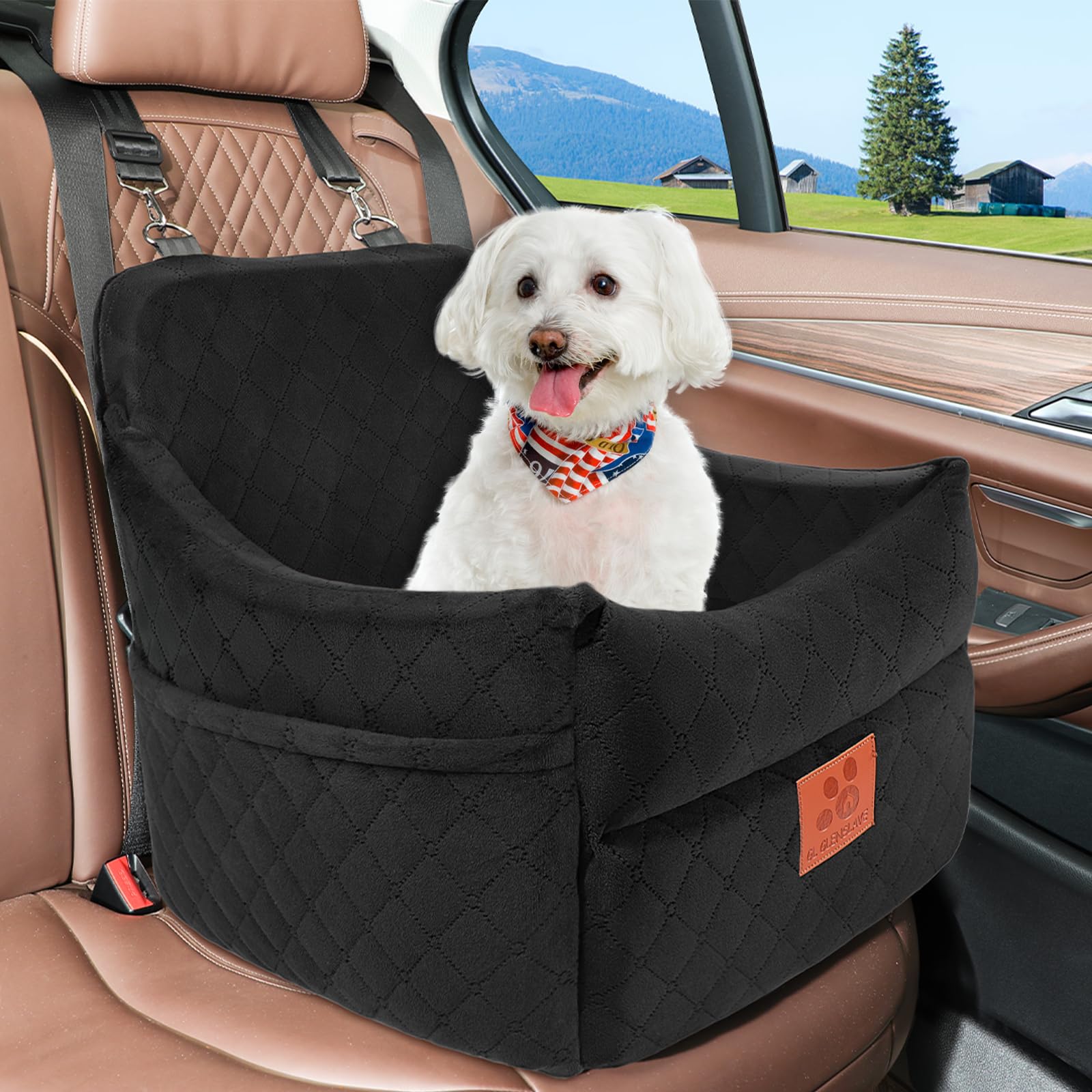 GL GLENSLAVE Asiento de coche para perros pequeños y medianos, asientos de coche elevados para perros con cojín grueso para perros de menos de 35 libras, asiento de coche desmontable lavable para