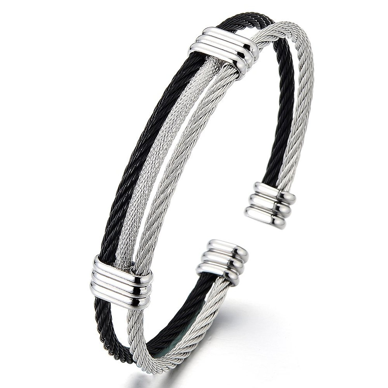 Men Women Stainless Steel Twisted Cable Adjustable Cuff Bangle Bracelet