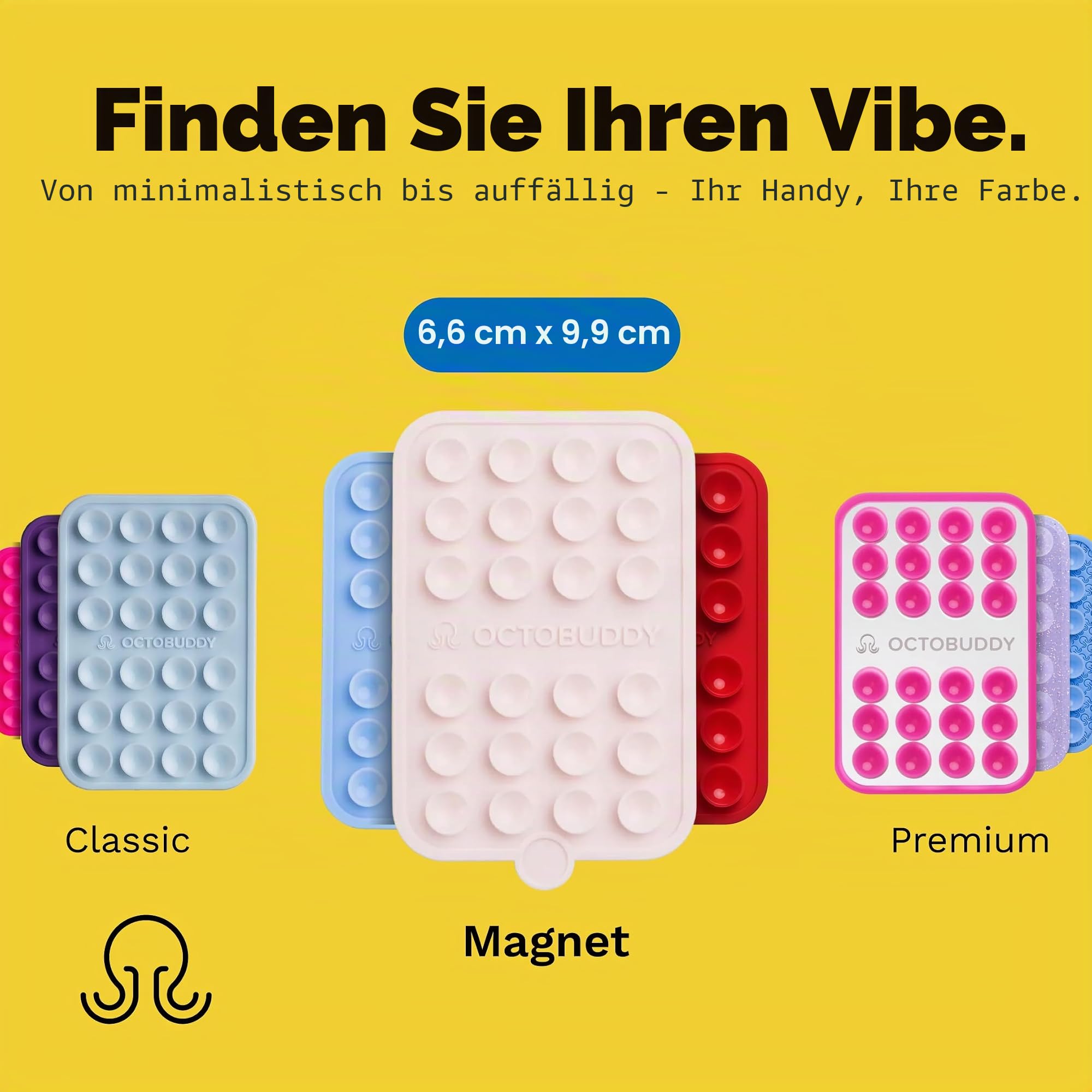 OCTOBUDDY Magnet - Magnetische Saugnapf-Handyhalterung - Magnet-kompatible Smartphone-Silikonhalterung - für freihändige Selfies und Videos - Zubehör für Content Creation - 66 x 99 mm, Transparent