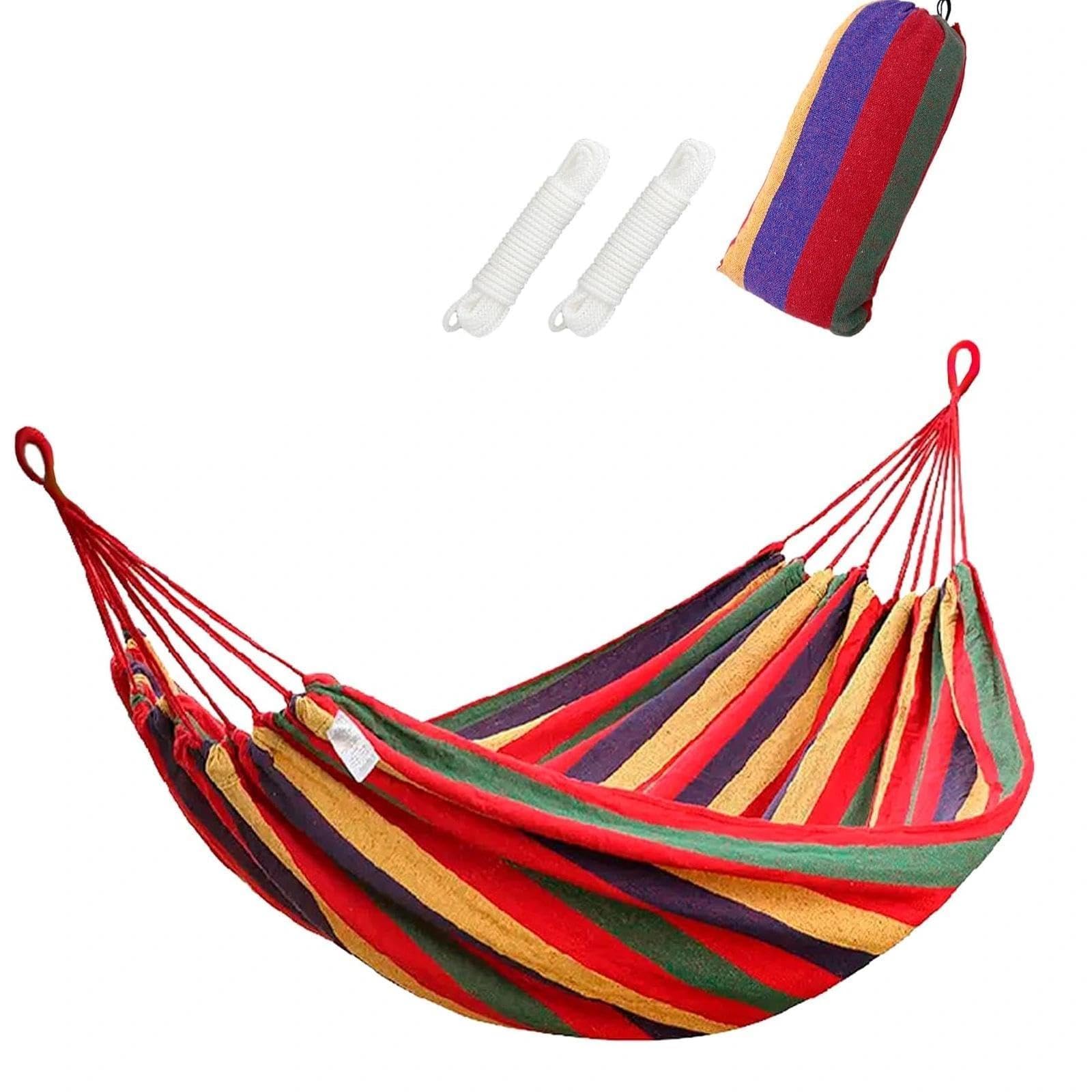 Cotton Hammock - 190x100cm Outdoor Double Camping Portable Hammock with Travel Bag, Thickened Durable Canvas Fabric, Supports 100kg, Perfect for Garden, Patio, Balcony, and Indoor Relaxation