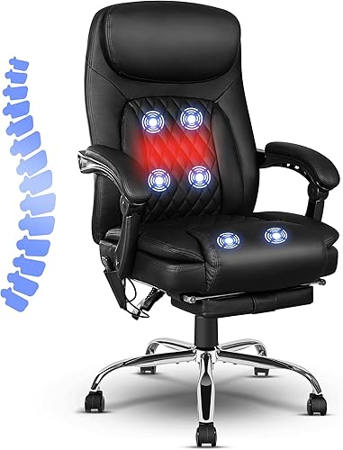 NOBLEMOOD Silla de oficina de masaje de 6 puntos, silla de oficina ejecutiva calentada con función de masaje vibratorio, silla de oficina reclinable