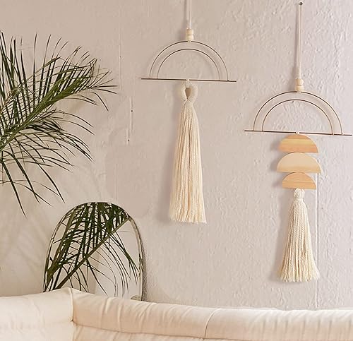 Vista 2 de IOWER Decoración bohemia de macramé para colgar en la pared, arte bohemio para pared de dormitorio, decoración de baño, cocina, borla, hogar, pared