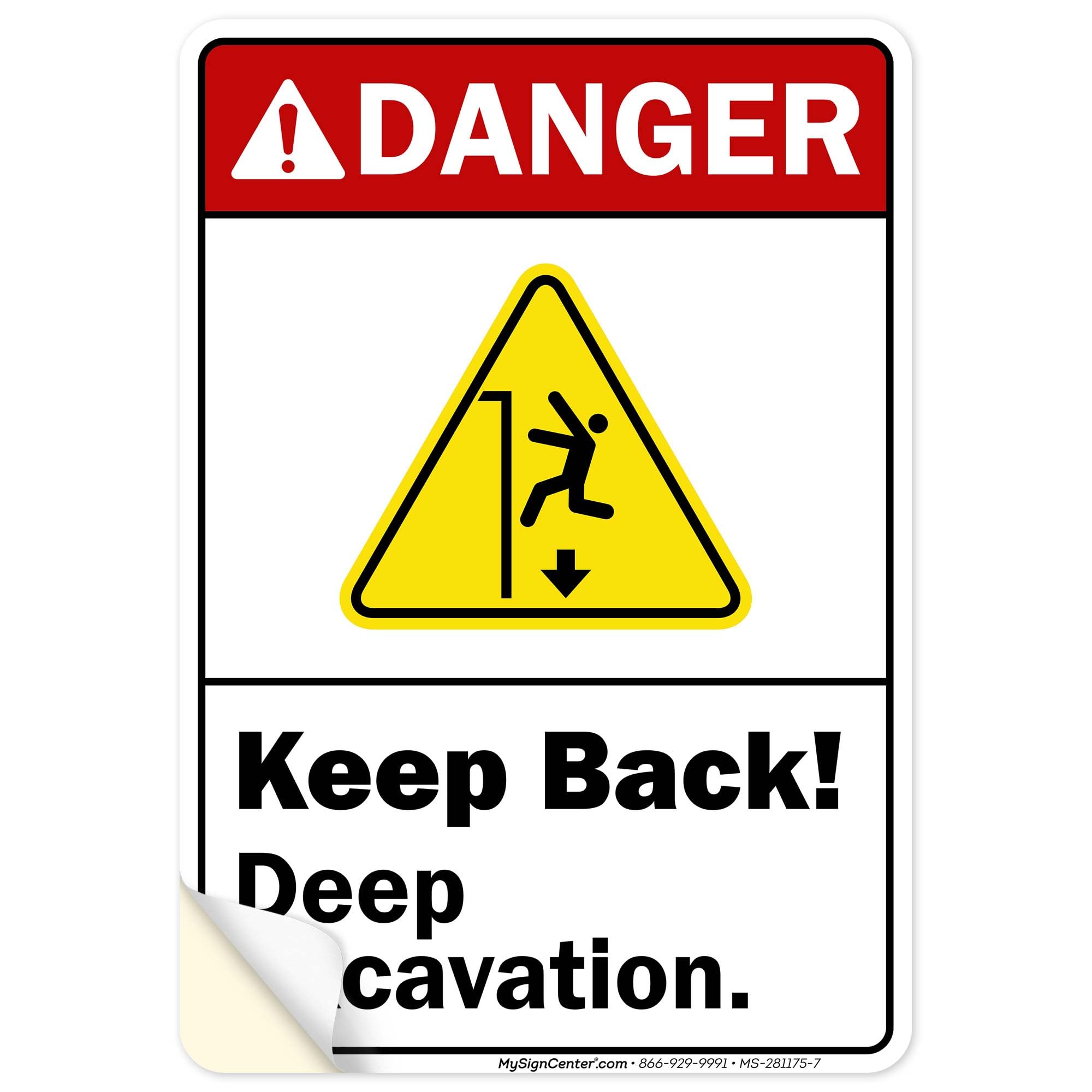 Danger Keep Back Deep Excavation ANSI Sign, 10x7 Inches, 4 Mil Vinyl Decal Stickers Weather Resistant, Made in USA by My Sign Center