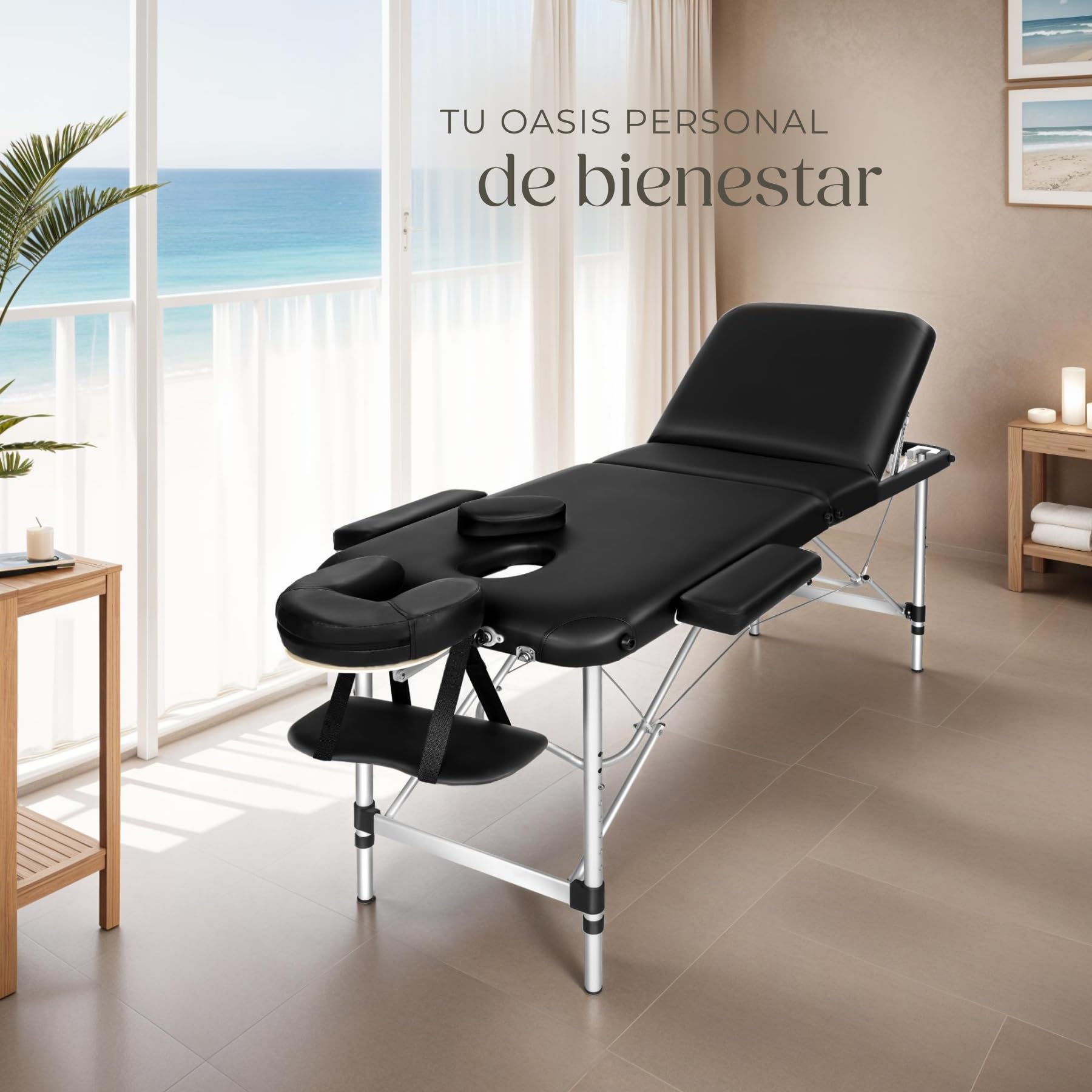 tectake Camilla de Masaje Mesa de Masaje Banco de Masaje en Aluminio 3 Zonas (Negro | No. 401045)