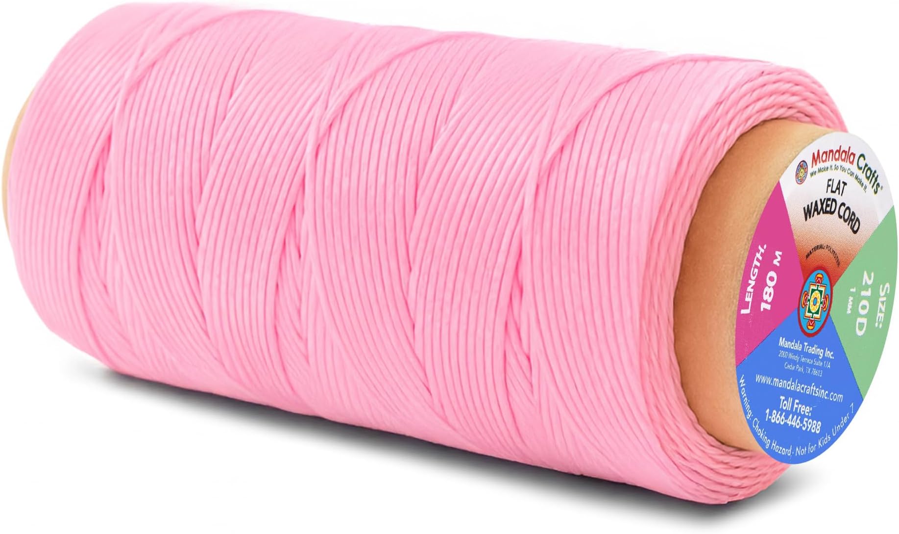 Mandala Crafts Pink Flat Waxed Thread for Leather Sewing - 197 Yds 210D 1mm Polyester Leather Thread String Waxed Cord for Leatherwork, Beading, Bookbinding, Hand Stitching