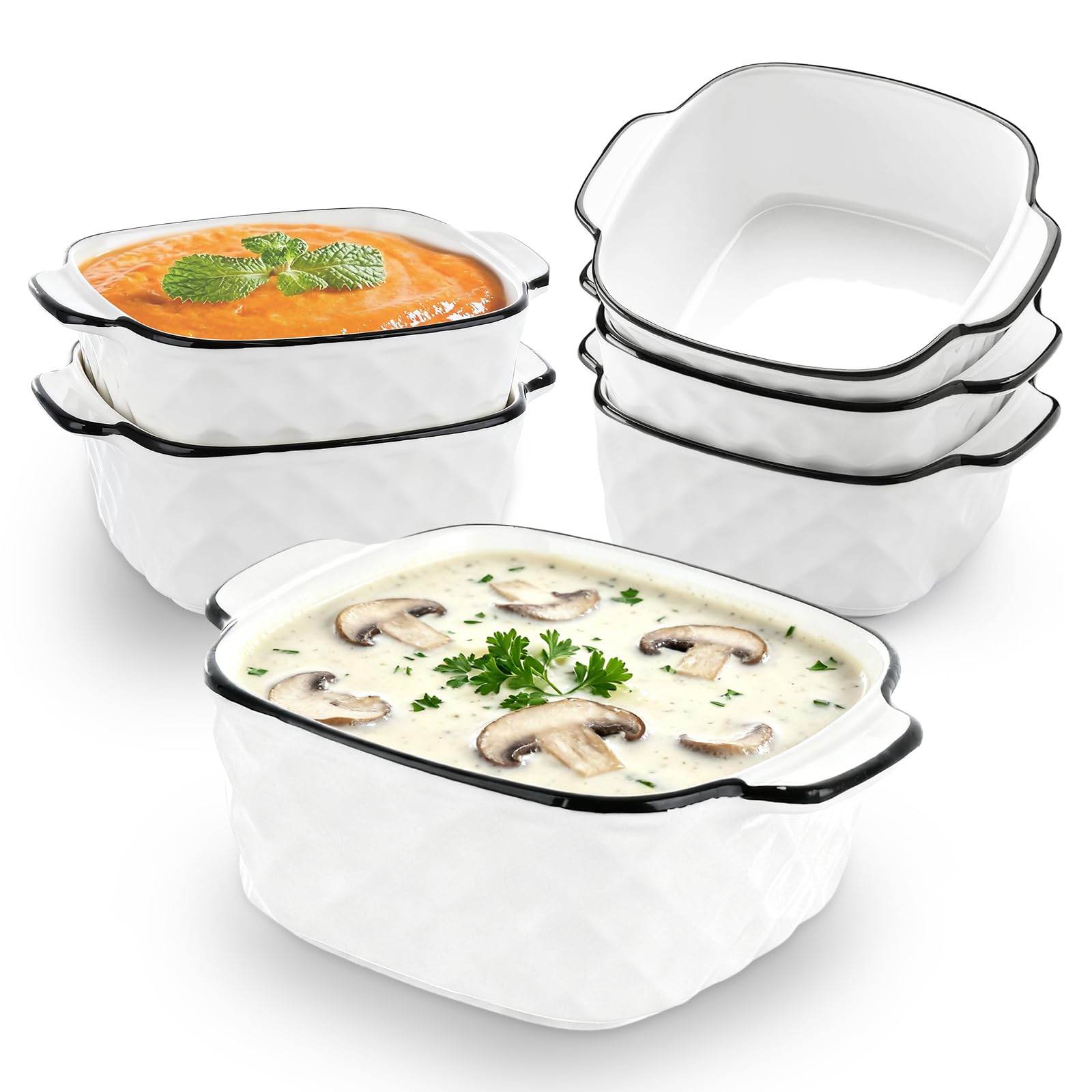 MEIDIV Set of 6 13Oz Ceramic Baking Dishes, Individual Pie Dishes, Small Lasagne Dish for Oven, Small Ceramic Dish for Lasagne, Tiramisu Air Fryer Safe