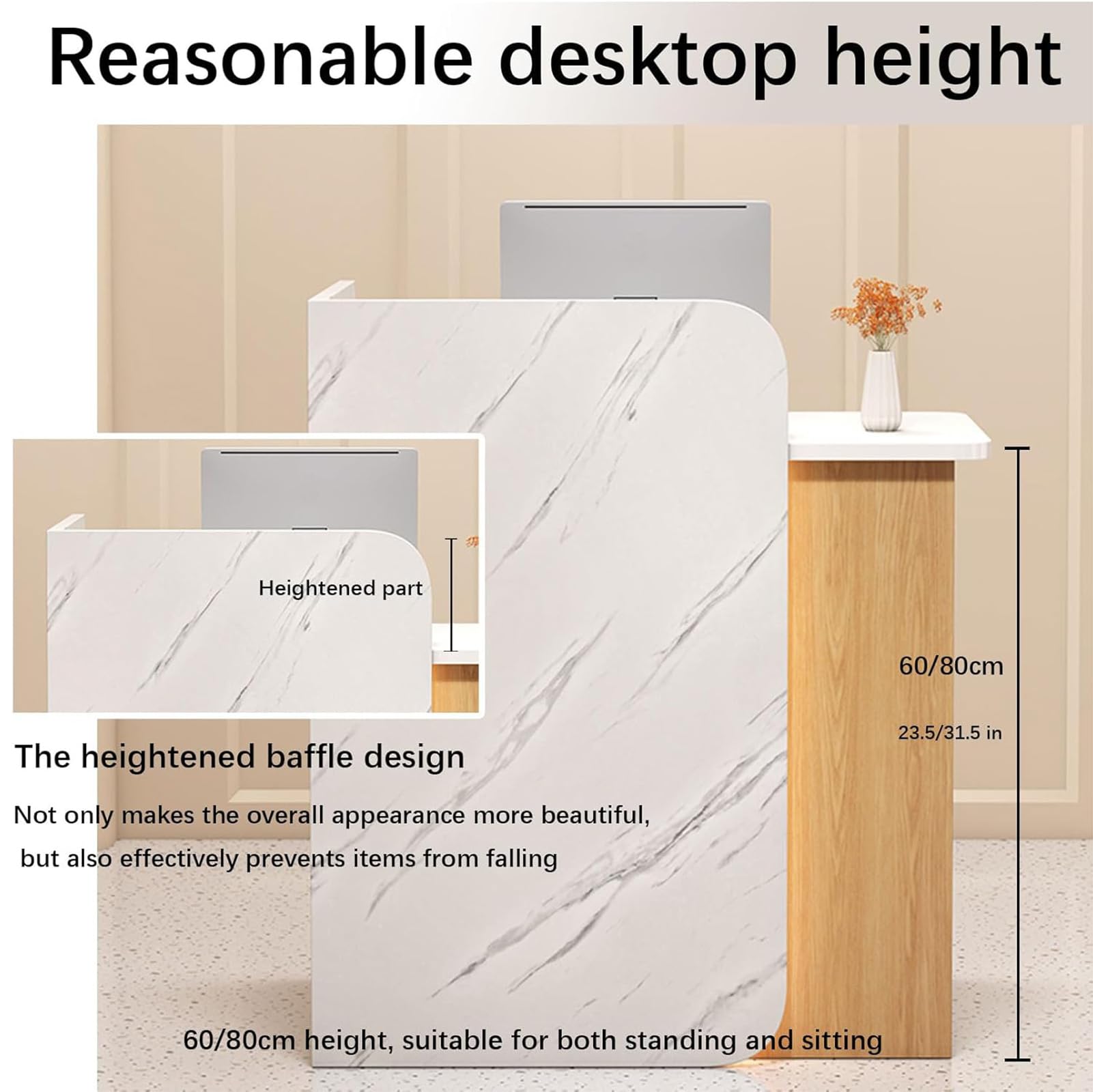 Reception compatta con cassetti per supermercati e minimarket, versatile scrivania in legno per casa, ufficio o segretaria, design salvaspazio, 60 x 45 x 95 cm