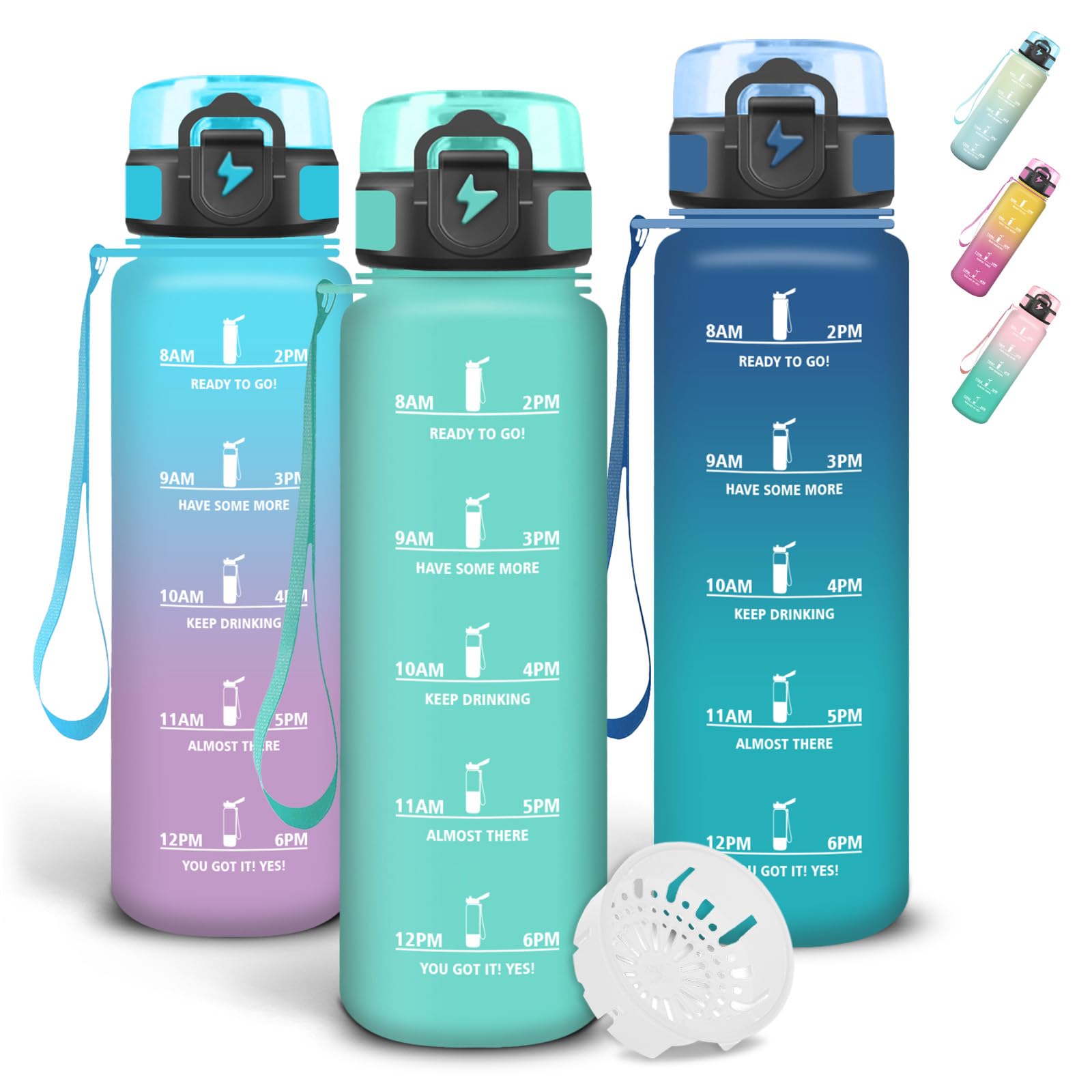 Grsta 1 Litre Graduated Water Bottle, Gym Water Bottle with Time Indicator, Easy to Carry, Leak Proof Motivational Bottle for Sports, Biking, Trekking