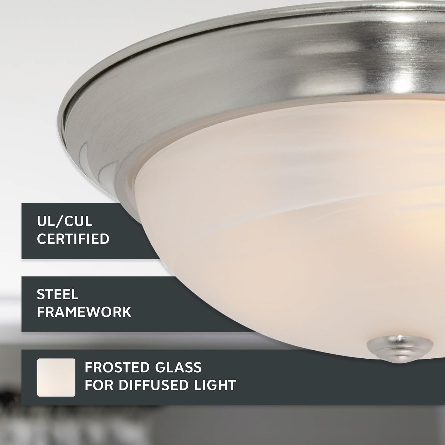DESIGNERS FOUNTAIN Reedley 2-Lights Flush Mount Ceiling Light, 13 Inch Lighting Fixture for Kitchen, Bedroom, Bathroom, and Hallway, White Alabaster Glass, Satin Platinum, 1257M-SP-AL