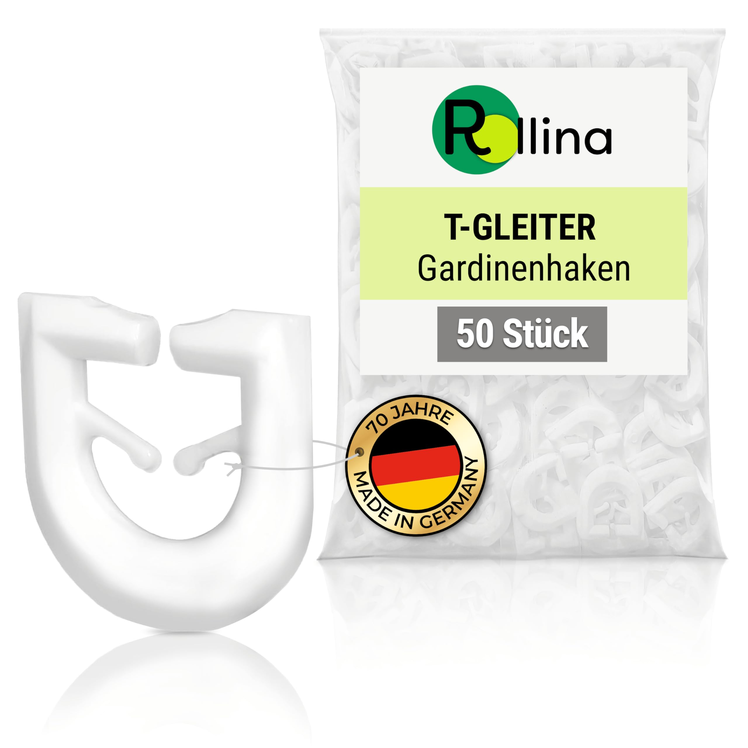 Rollina White T-Glider Curtain Hooks Suitable For T Curtain Rail (Pack Of 50)
