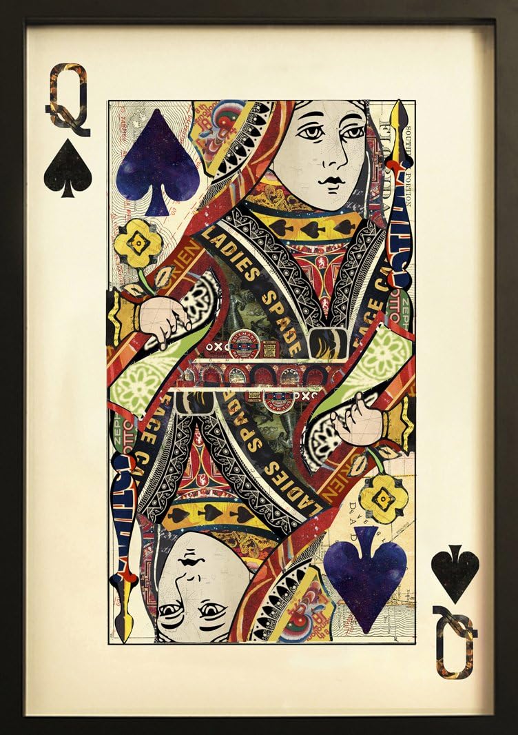 Queen of Hearts Playing Card Collage Wall Art, Multi Colour, 3.5 x 60 x 90 cm