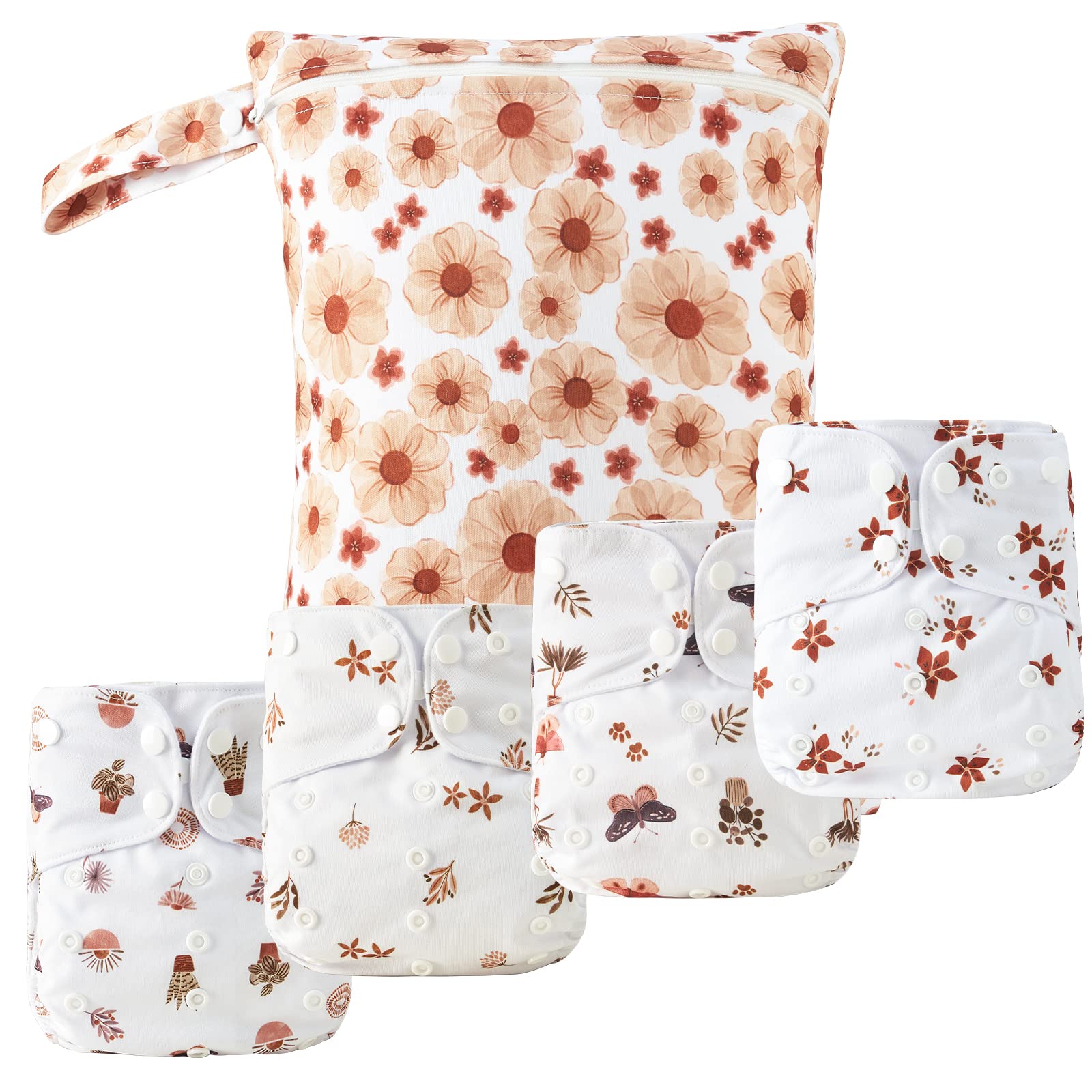 HappyFlute 9 Sets Newborn Baby Cloth Pocket Diapers One Size Adjustable Reusable for Baby Boys and Girls(6-33 pounds,0-3 Years),One Wet Bag+4Diapers