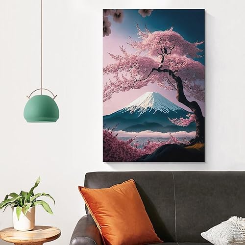 Miniatura 4 de Aimery Póster de cerezo en flor de Japón, pintura decorativa, decoración de baño, sala de estar, lienzo sin marco, 08 x 12 pulgadas (7.9 x 11.8 in)