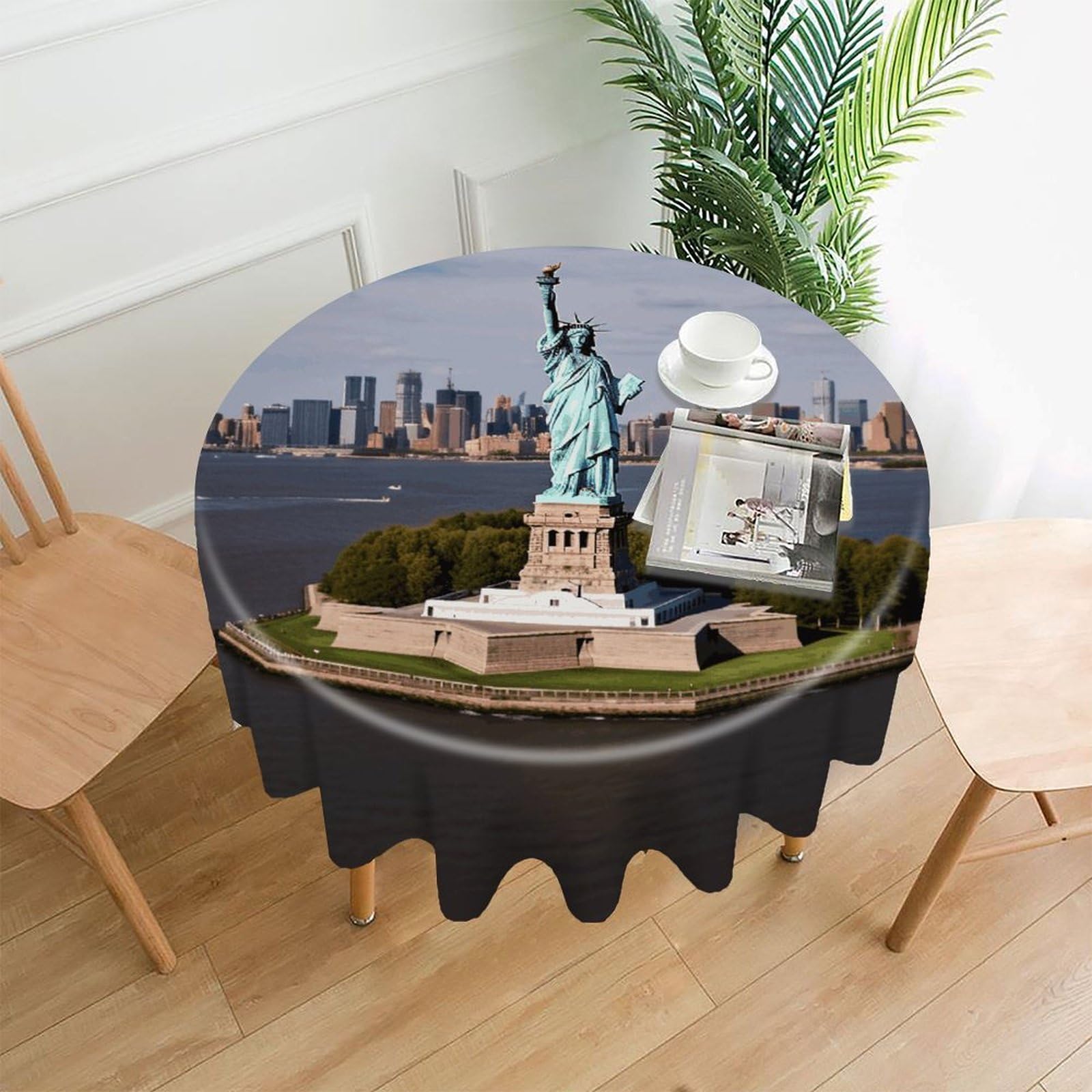 VstaDank Statue of Liberty in NYC Tablecloth Easy to Clean Polyester Round Table Cover Washable Round Table Cloth Wrinkle-Free Circle Decoration Tablecloth for Kitchen Dining Room 60"