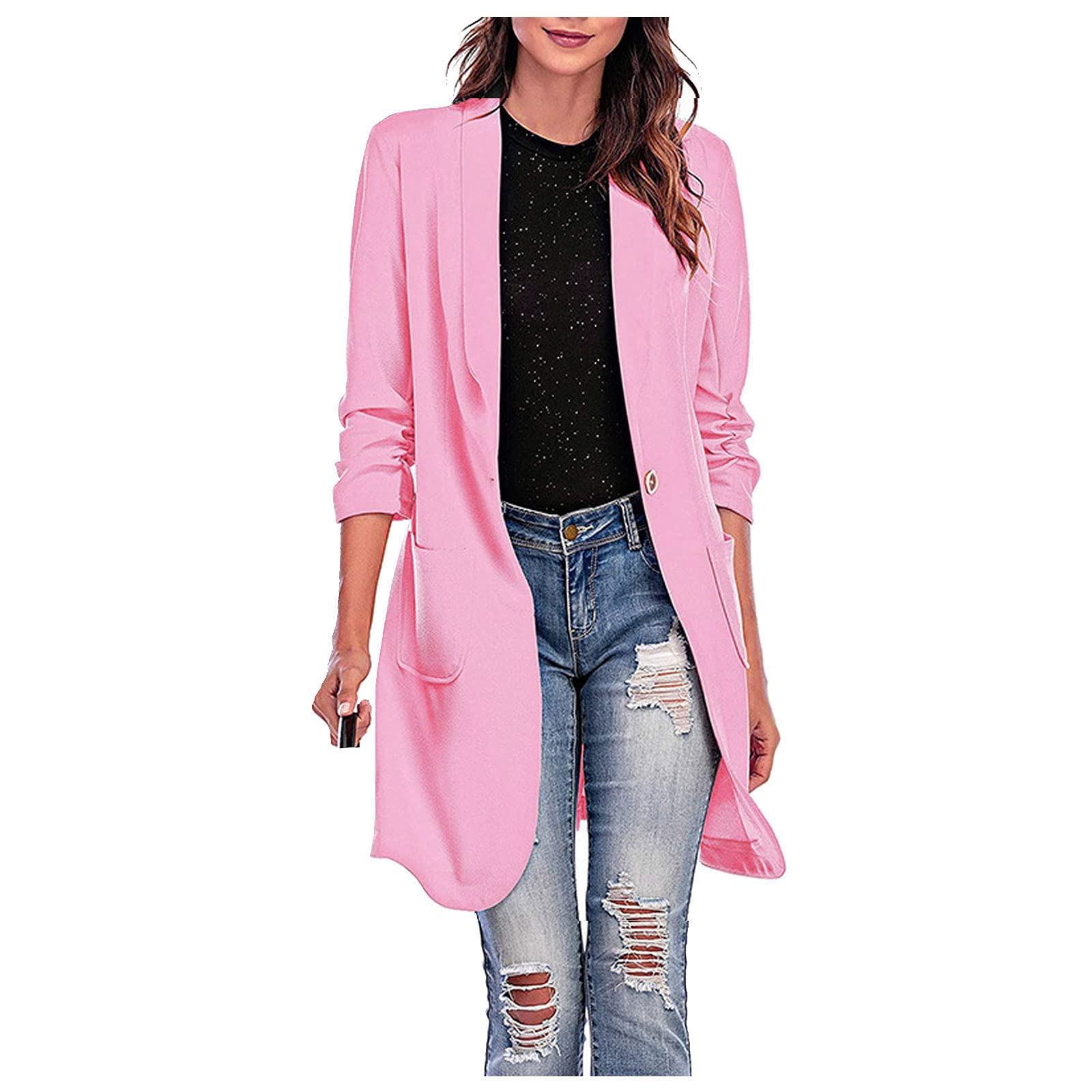 Womens Plus Size Blazer Long Sleeve Stretch Lapel Collar Slim Fit Suit Jackets 2025 Fall Winter Casual Soft