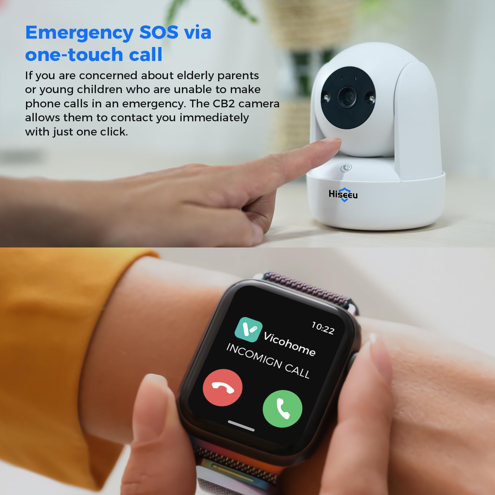 Hiseeu Camara Vigilancia WiFi 2K para Interiores con WiFi 2.4G, cámara CCTV de visión de 360° para bebé Mascota, detección Humana, Seguimiento de IA Animal para la Nube, Audio Bidireccional