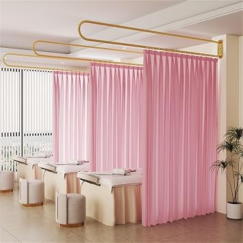 XOOFMASS Room Divider Curtain with Metal Curtain Rods, Freestanding Room Wall Divider Curtain Partition Room Dividers Hanging Curtains for Fitting Room Beauty Salon Bedroom,Pink,230cm