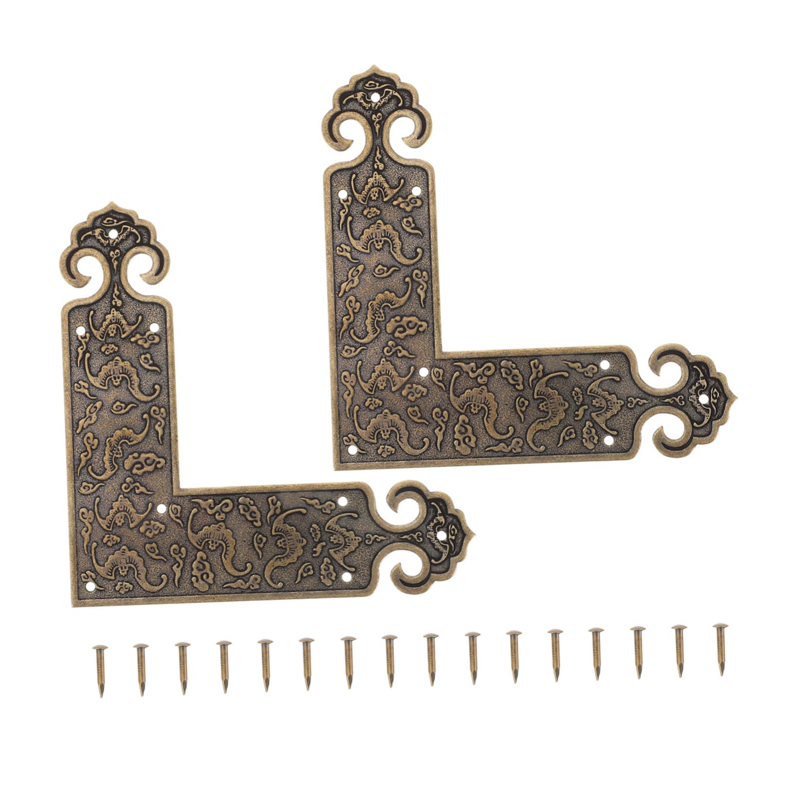 COOLHIYA 2pcs Vintage Brass Corner Protectors Decorative Guards for Furniture Cabinets Jewelry Boxes Retro Design for Edge Protection