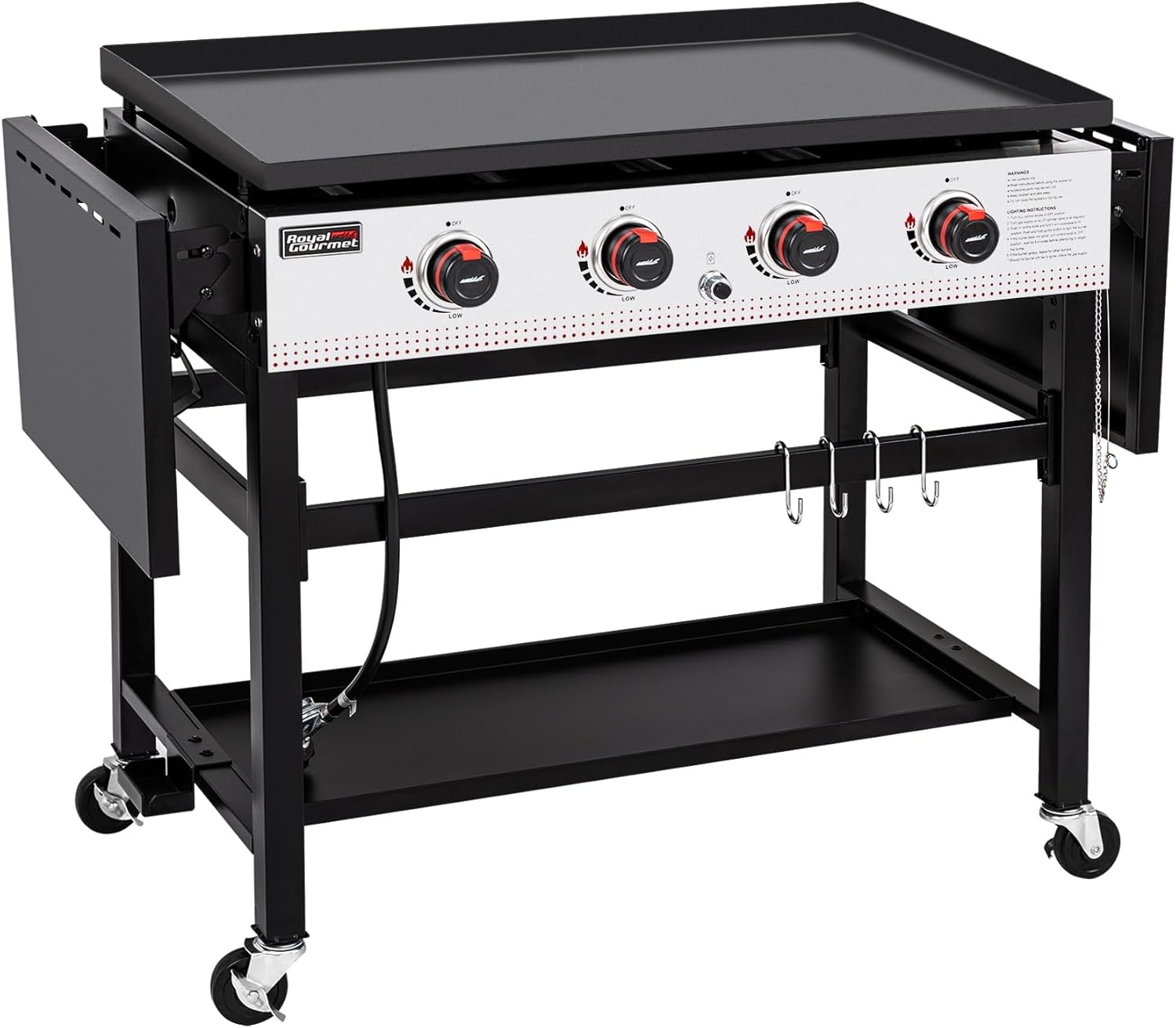 Royal Gourmet GB4002 4-Burner Propane Gas Griddle with Folding Side Tables, 36-Inch Flat Top Grill for Outdoor BBQ Events, Camping and Barbecue, Black