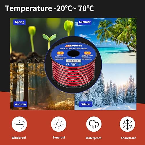 Vista 20 de Cable de altavoz calibre 14, 100 pies, 2 conductores, conexión de cable rojo y negro, tiras de iluminación LED, cable de extensión de cable