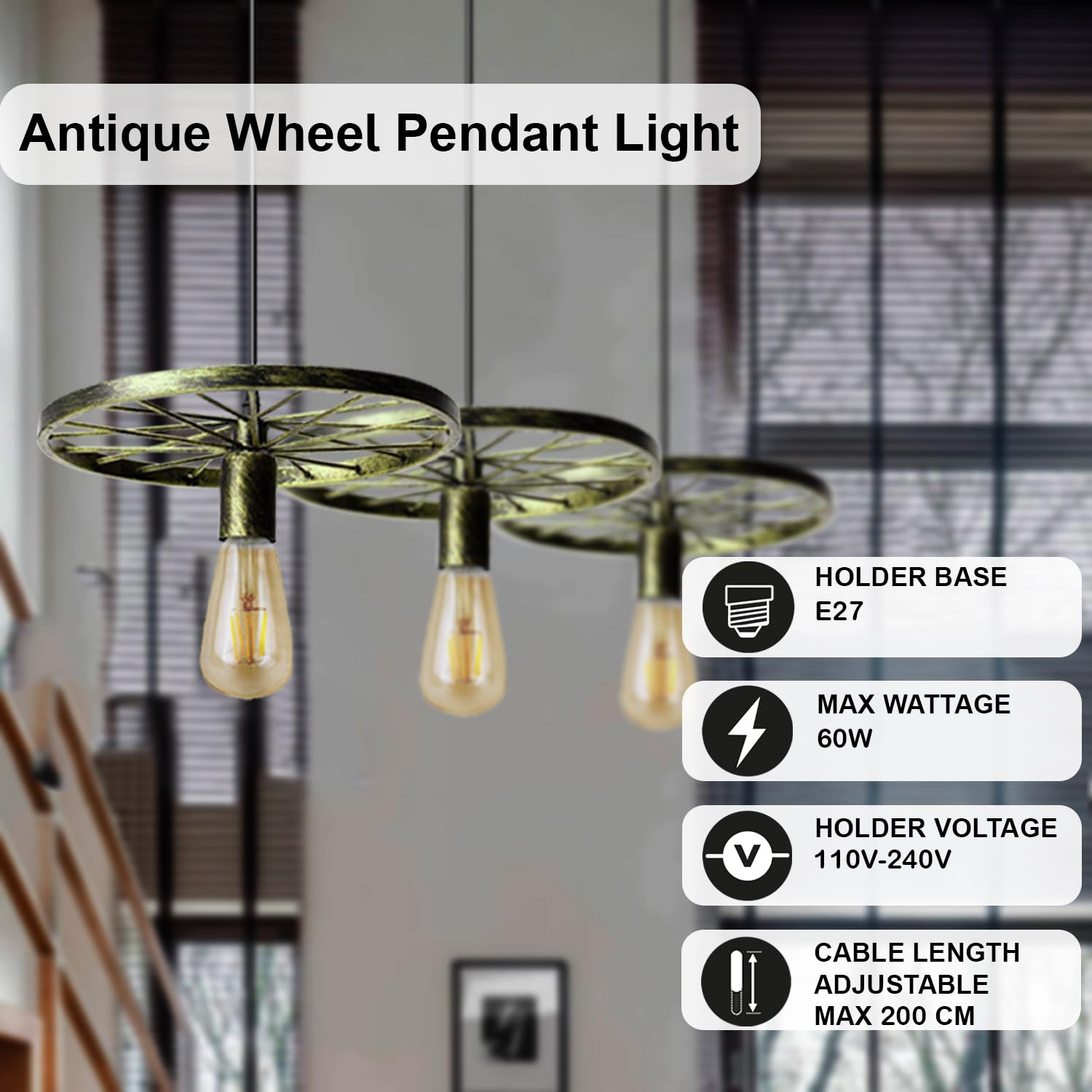 LEDSone Lampada da soffitto a 3 vie, stile vintage, rustico, in metallo, stile industriale, lampada da soffitto in argento spazzolato, attacco E27 con piastra da soffitto da 50 cm [classe energetica