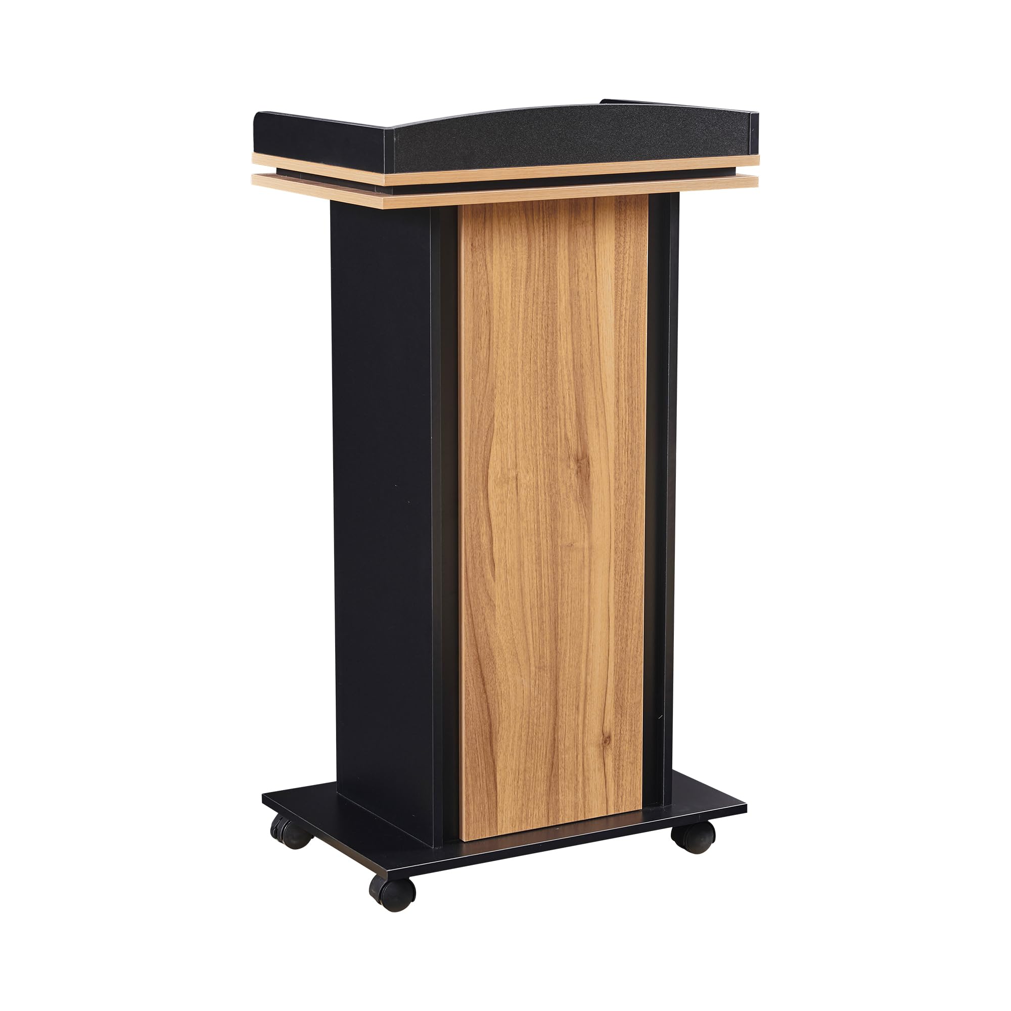 Podium Stand,Wood Podium with Wheels,Lectern with Storage,Mic Stand Space,15MM Particle Board,Wooden Pulpit for Restaurants,Churches,Seminars and