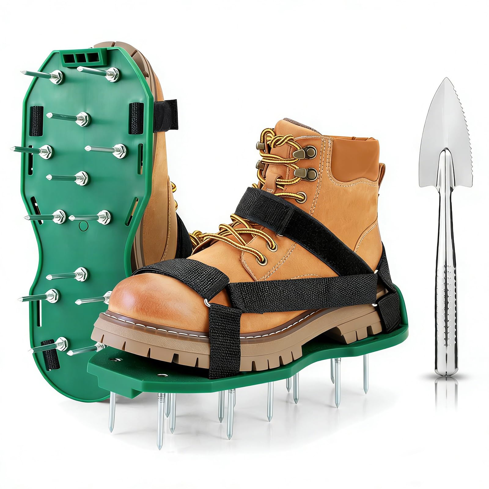 Lawn Aerator Shoes, Upgrade 2''Heavy Duty Spike Shoes with Hook&Loop Straps, Free-Installation Grass Aerator Lawn Tool One Size Fits All Spiked Sandals for Yard Patio Garden Grass (Green)