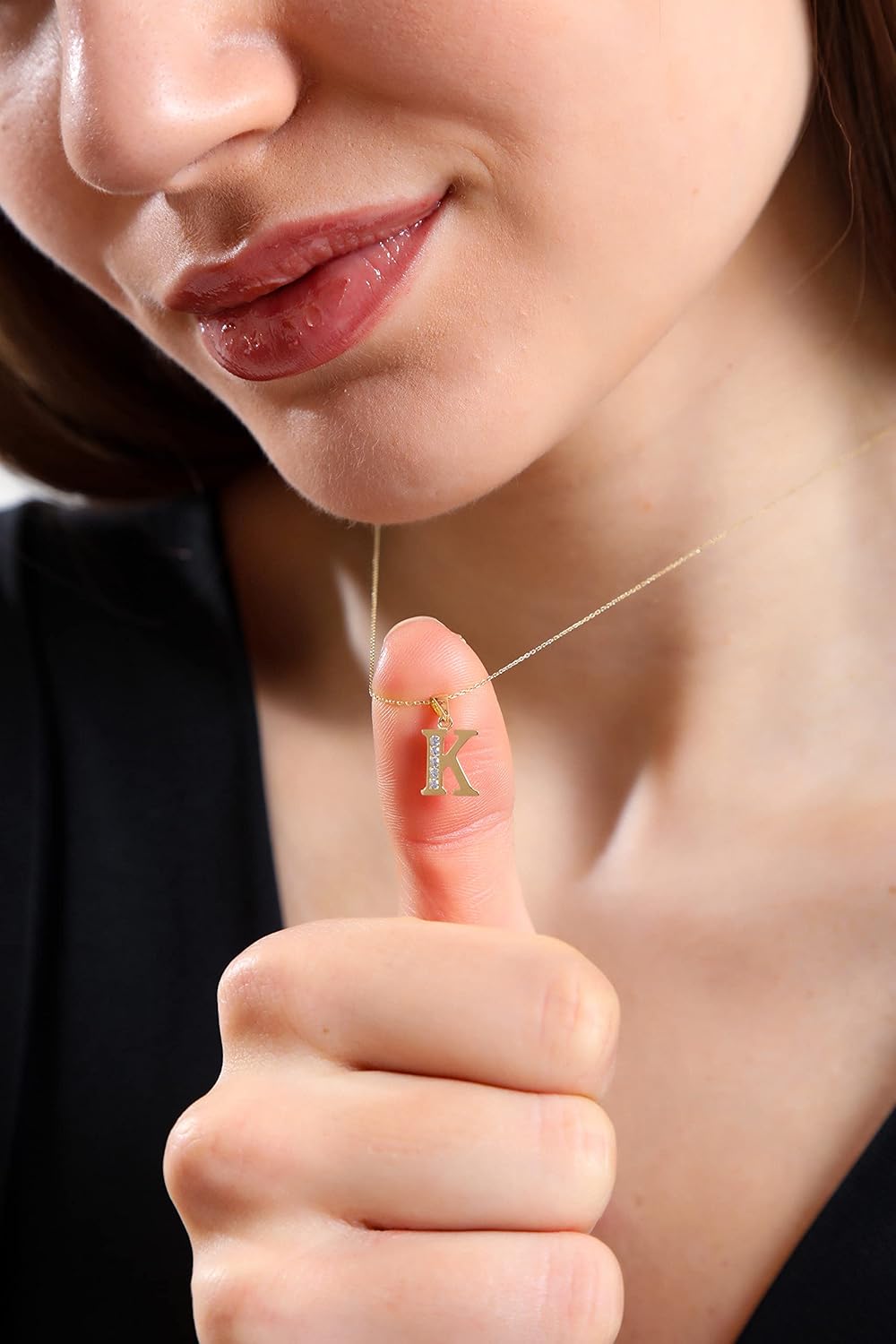 Wish Carat 100% 14k Real Gold Necklace for Women with Zirconia Diamond | Dainty Charm Alphabet Name Letter Initial Necklaces for Women & Girls | Pendant Jewelry for Her | Birthday Gifts, | 18'' - Image 3