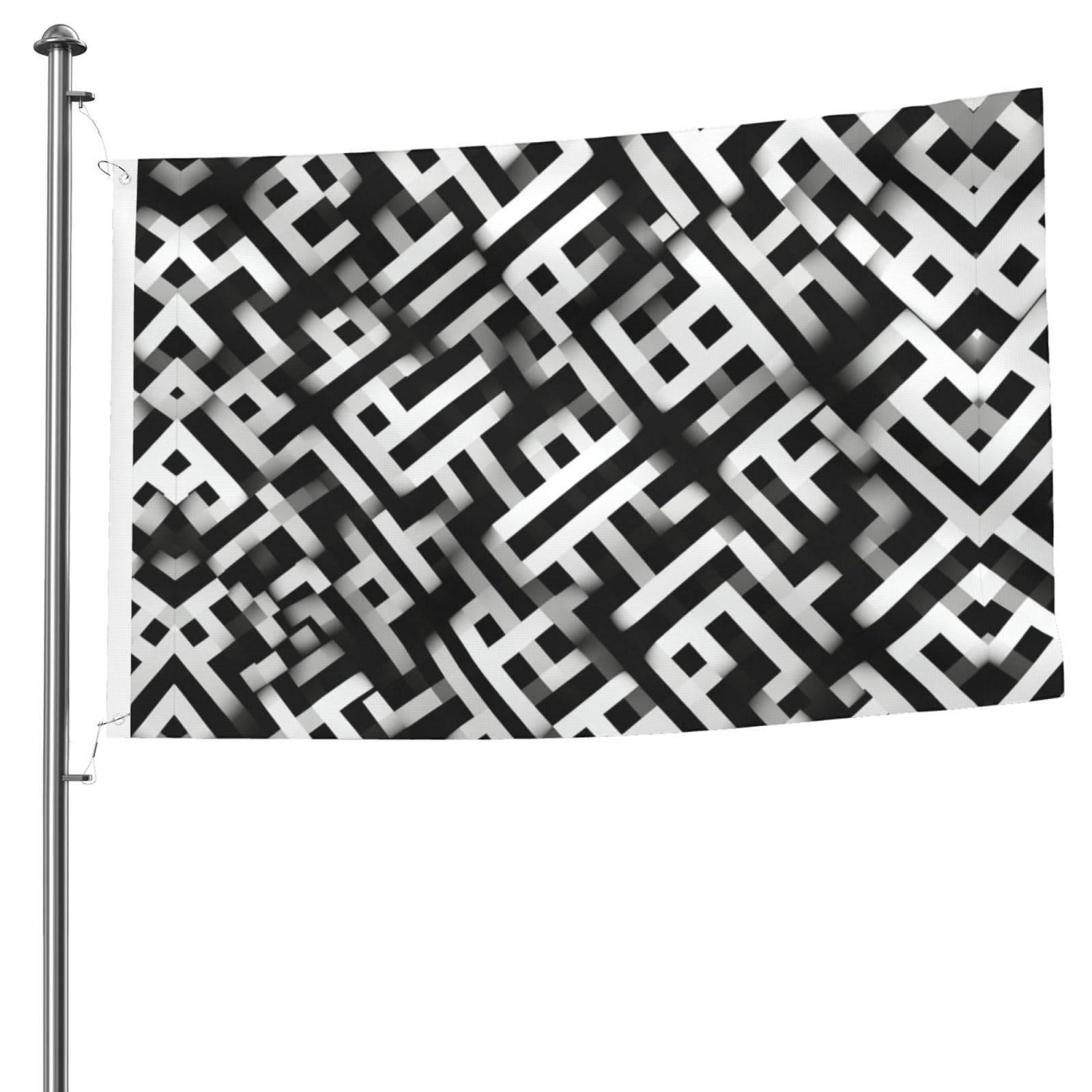 Drapeau extérieur double face en polyester noir et blanc avec oeillets